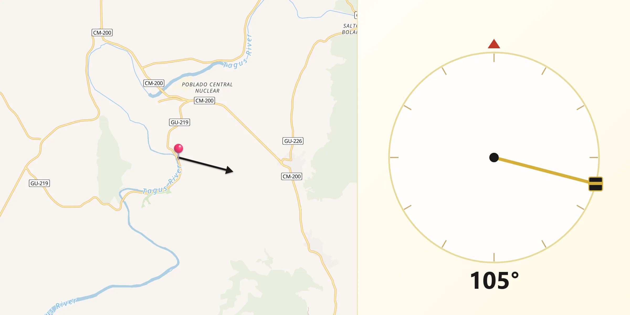 Dirección de la Qibla desde Zorita de los Canes