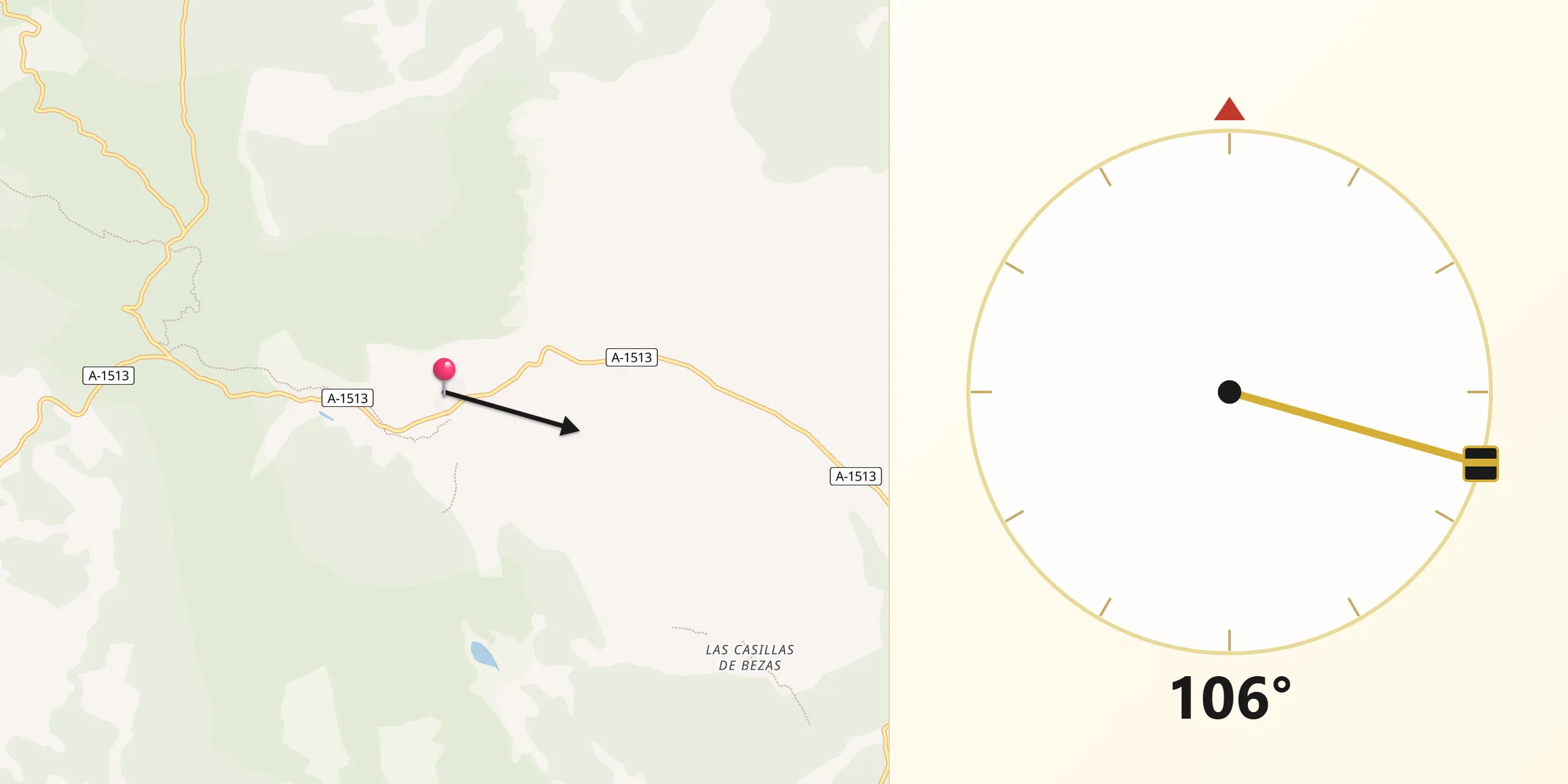 Dirección de la Qibla desde Bezas