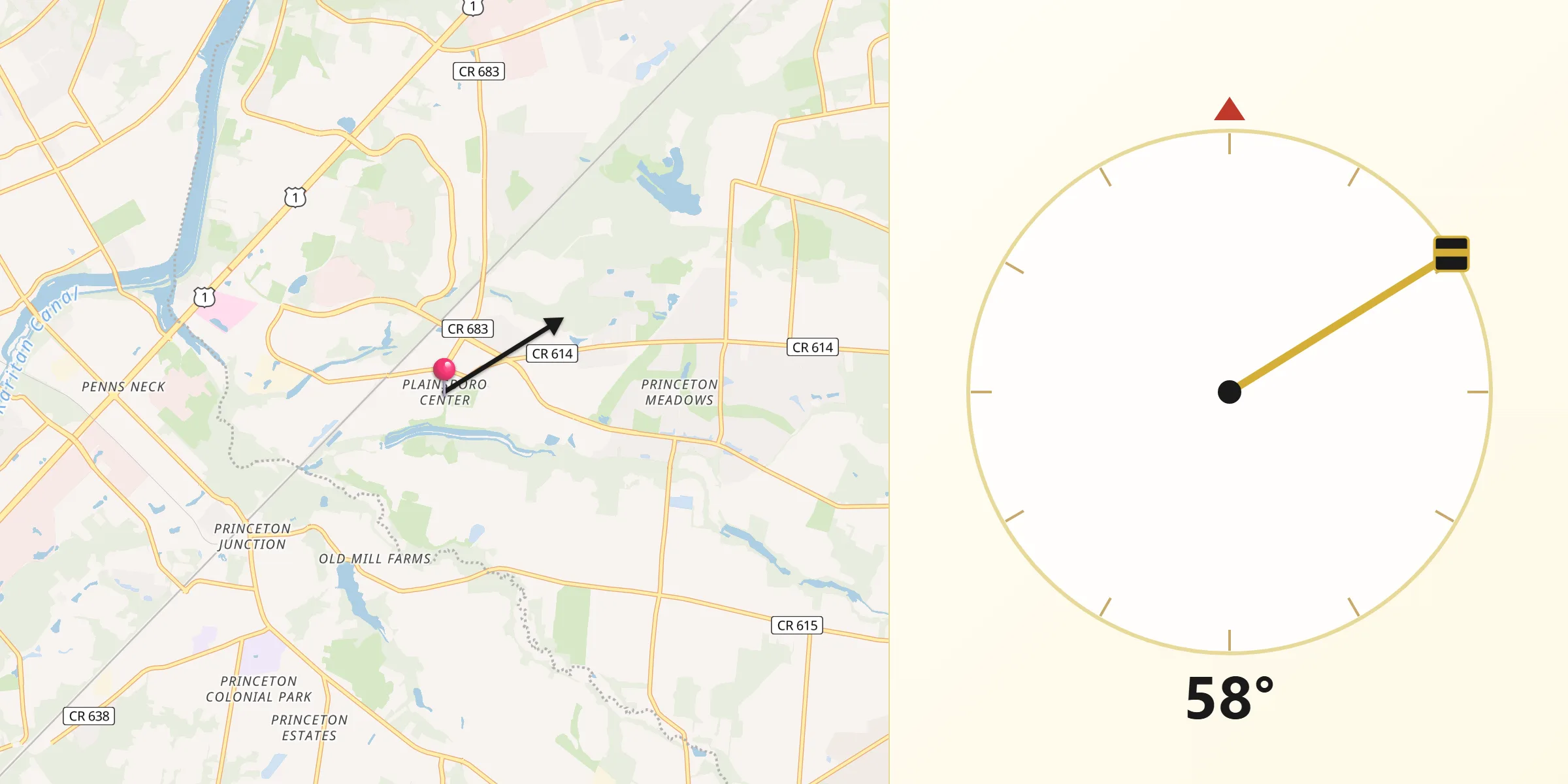 Qibla Direction from Plainsboro Center