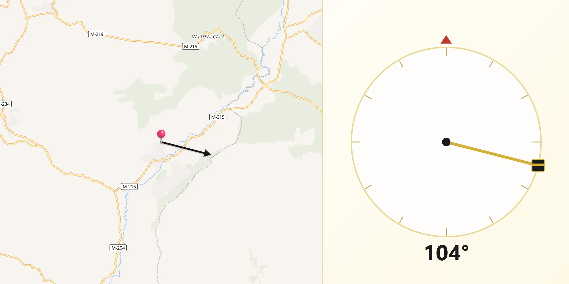 Dirección de la Qibla desde Ambite