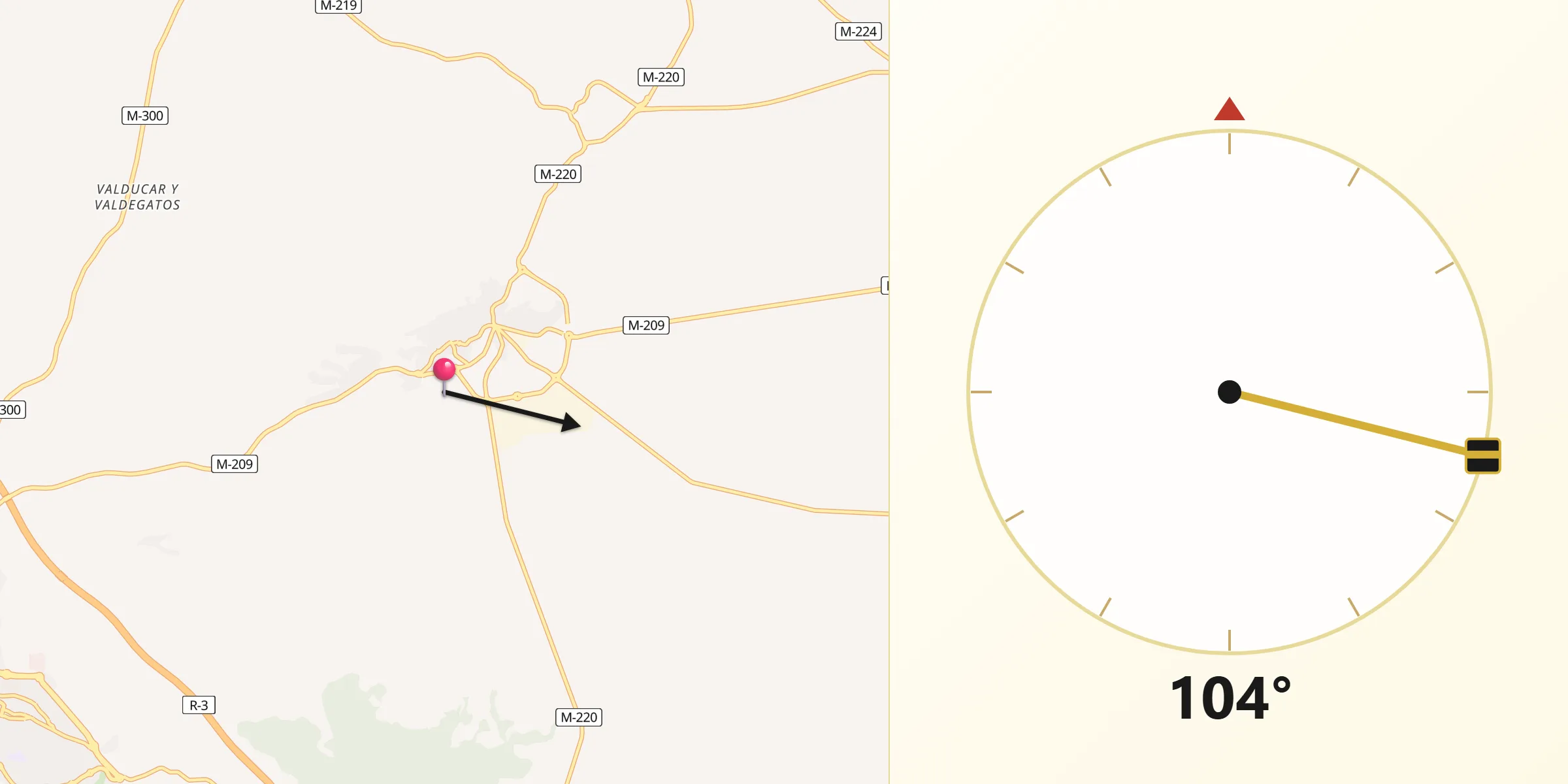 Dirección de la Qibla desde Campo Real