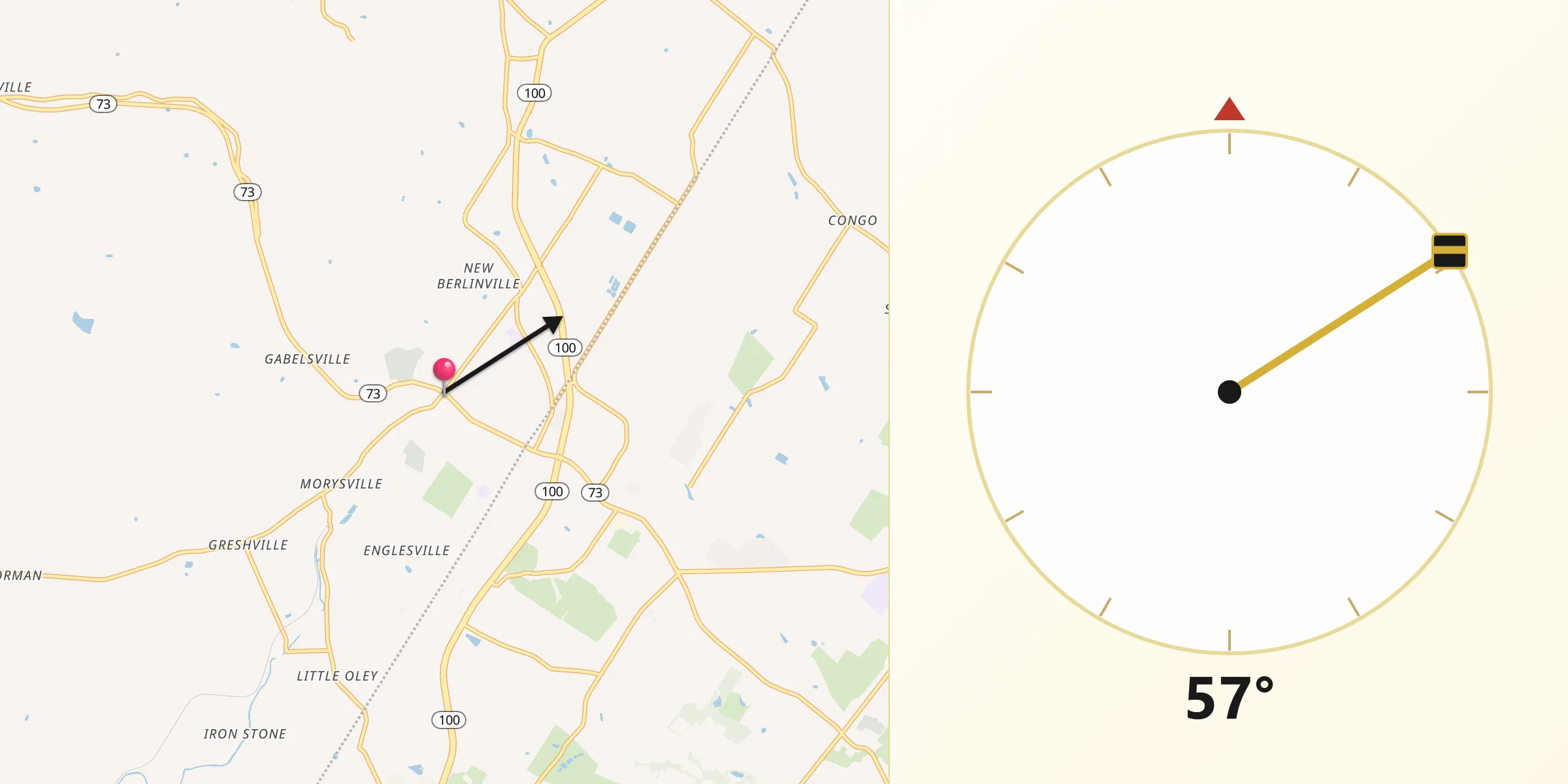 Qibla Direction from Boyertown