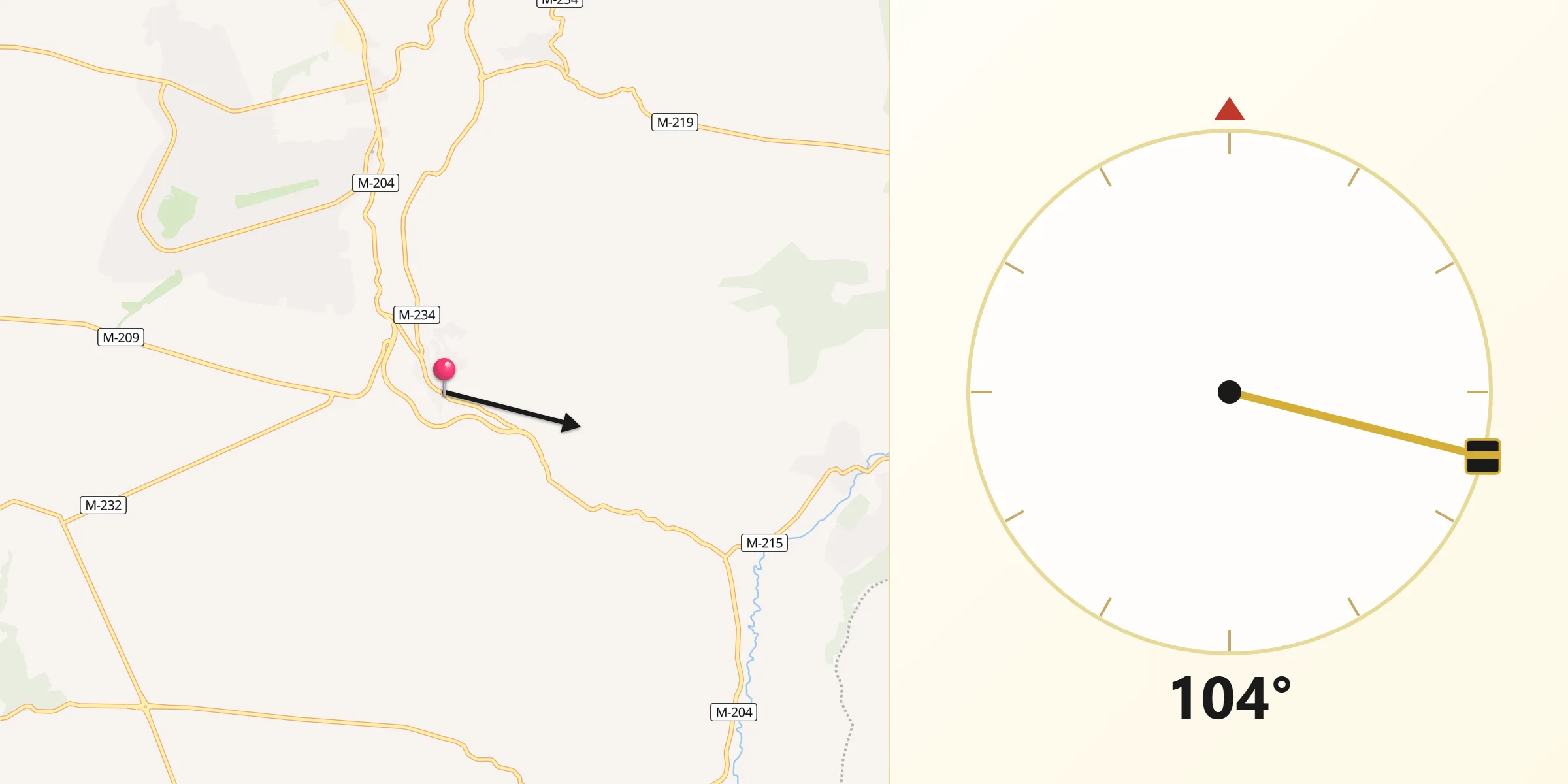 Dirección de la Qibla desde Villar del Olmo
