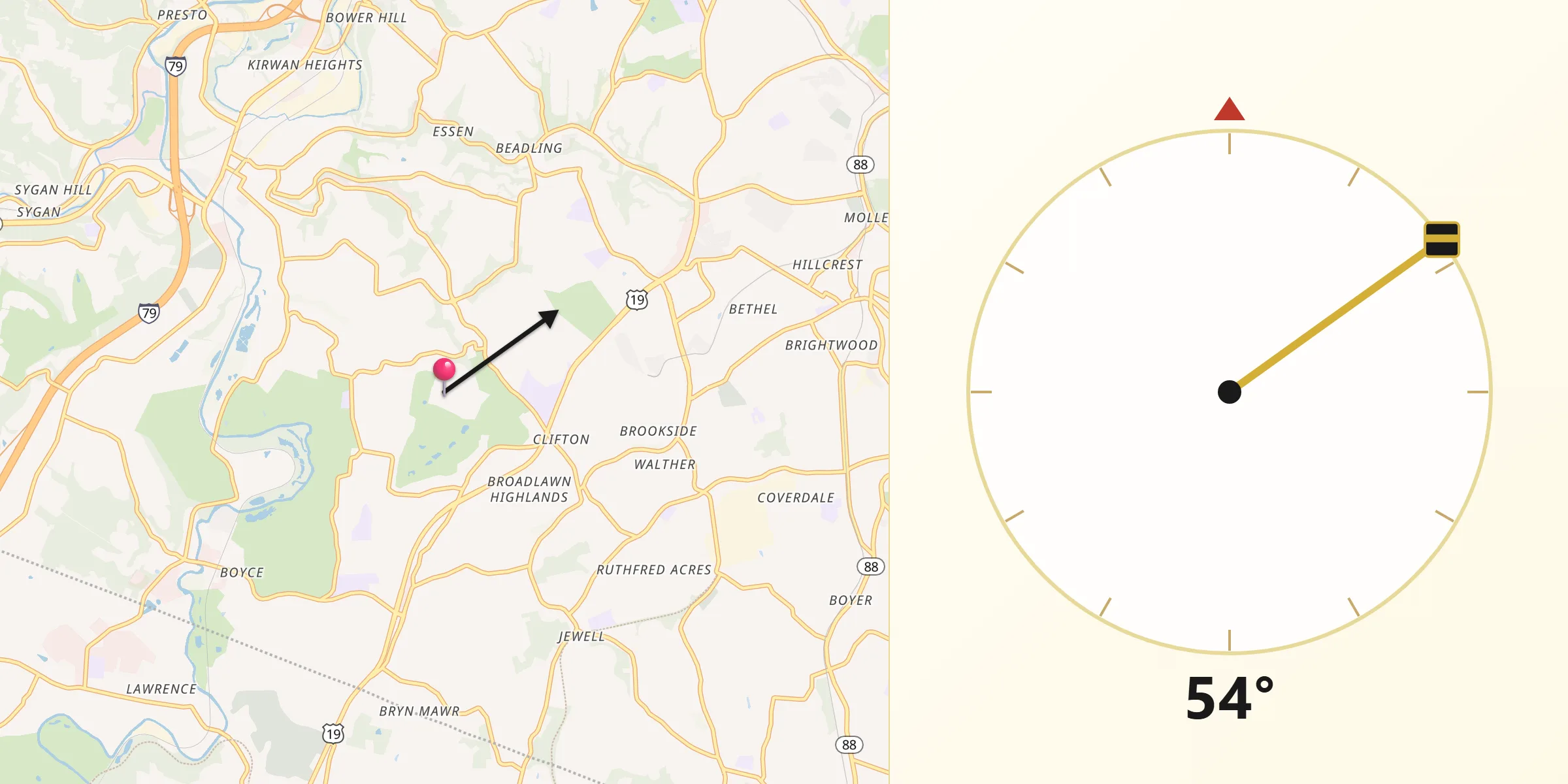 Qibla Direction from Upper Saint Clair