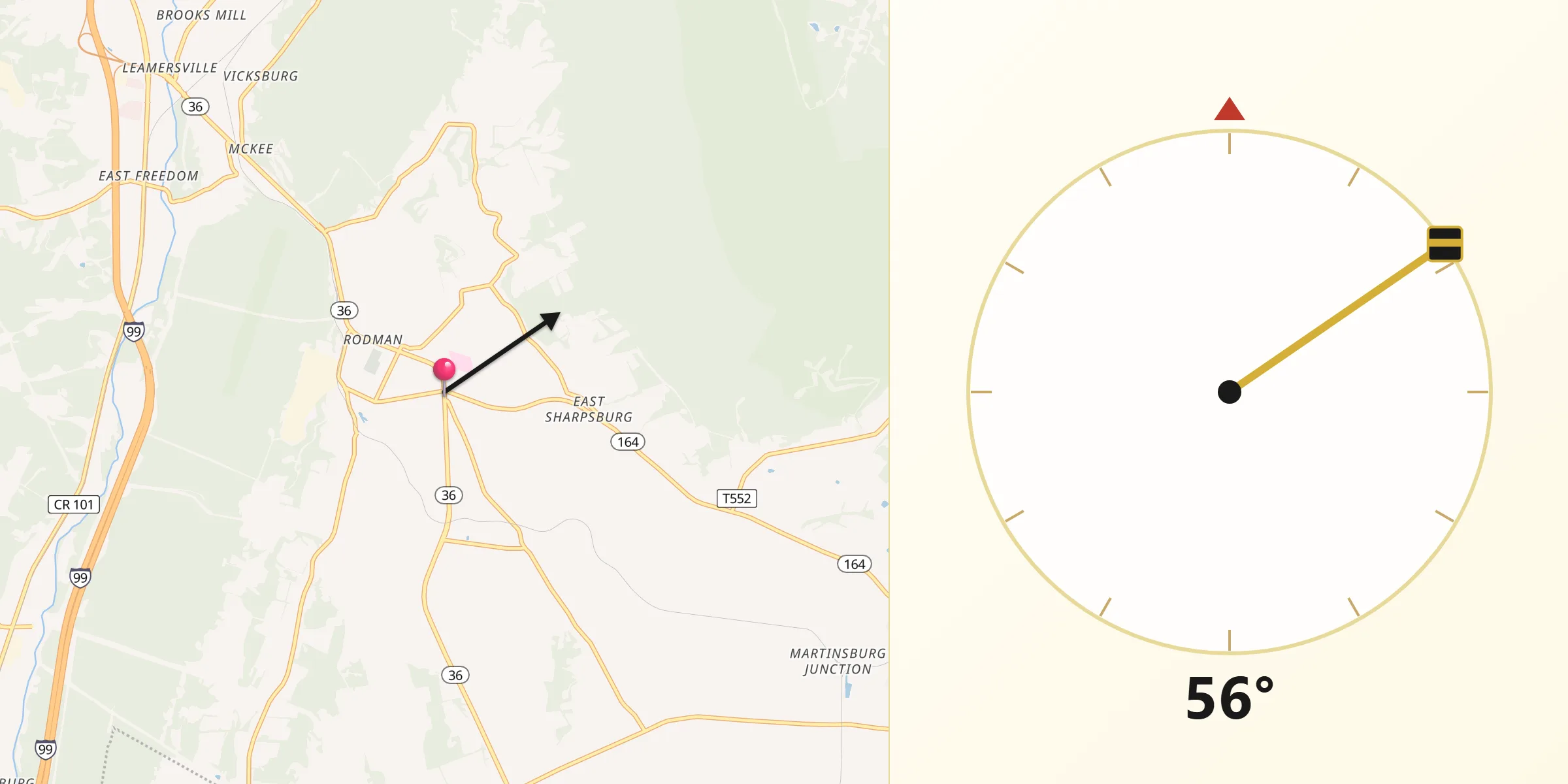 Qibla Direction from Roaring Spring