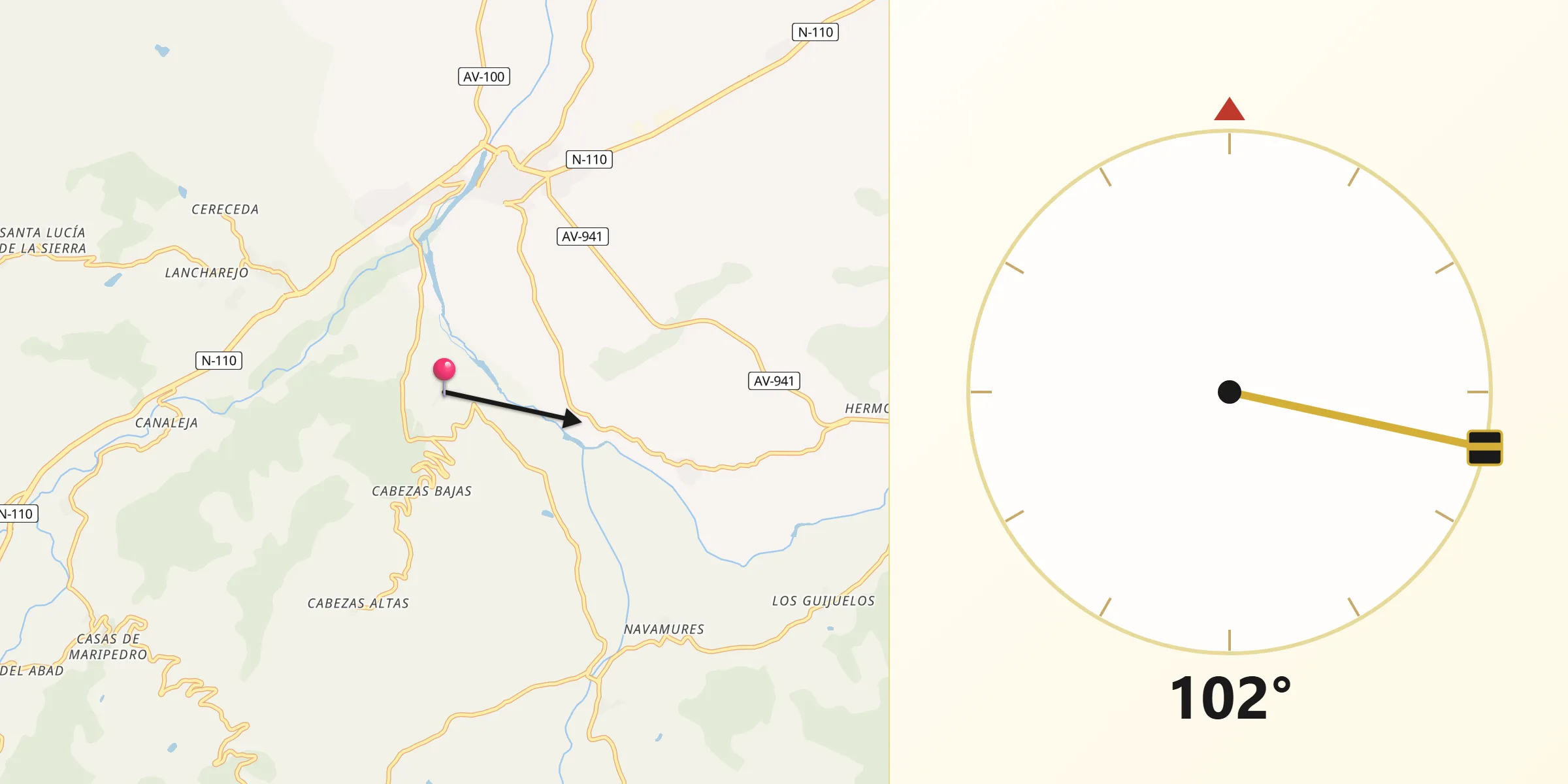 Dirección de la Qibla desde Navatejares
