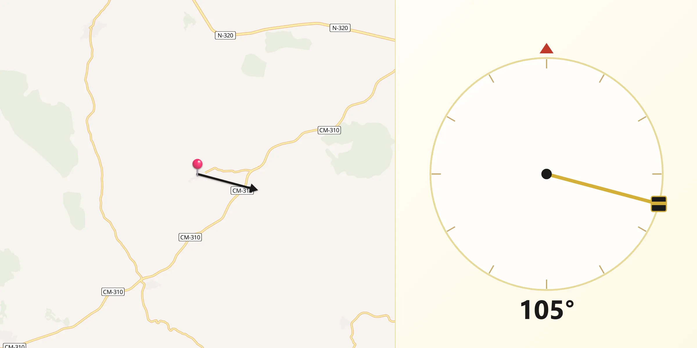 Dirección de la Qibla desde Buciegas