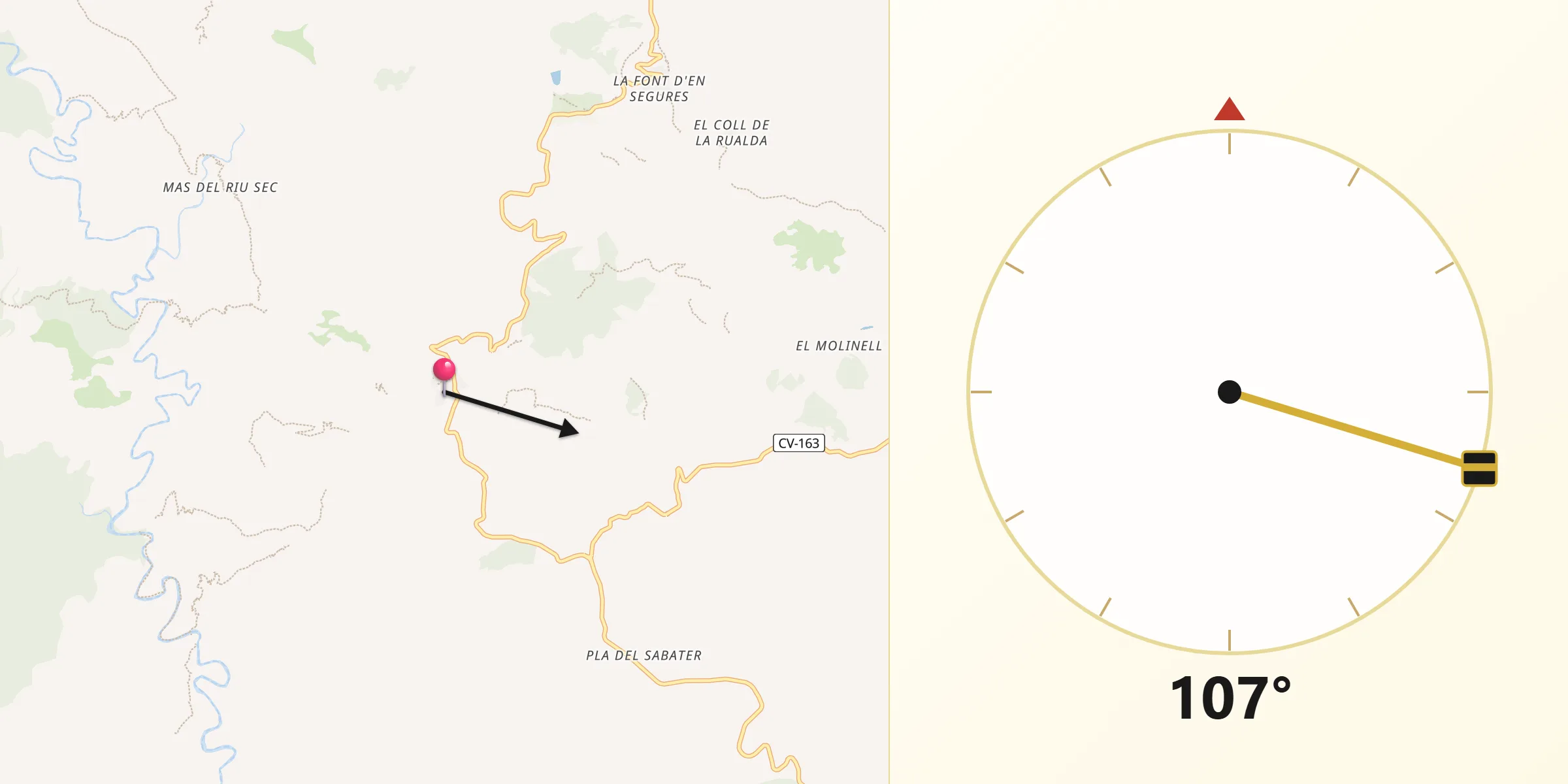 Dirección de la Qibla desde Culla