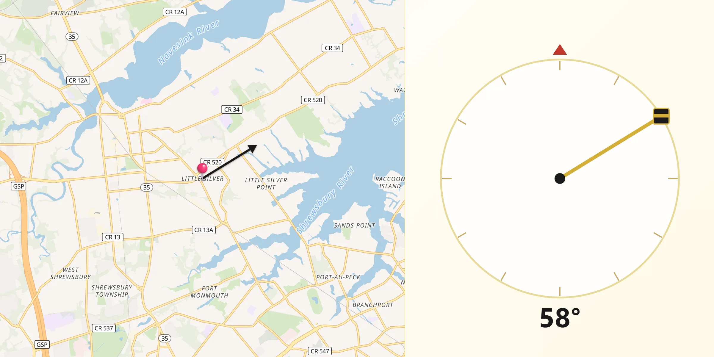Qibla Direction from Little Silver