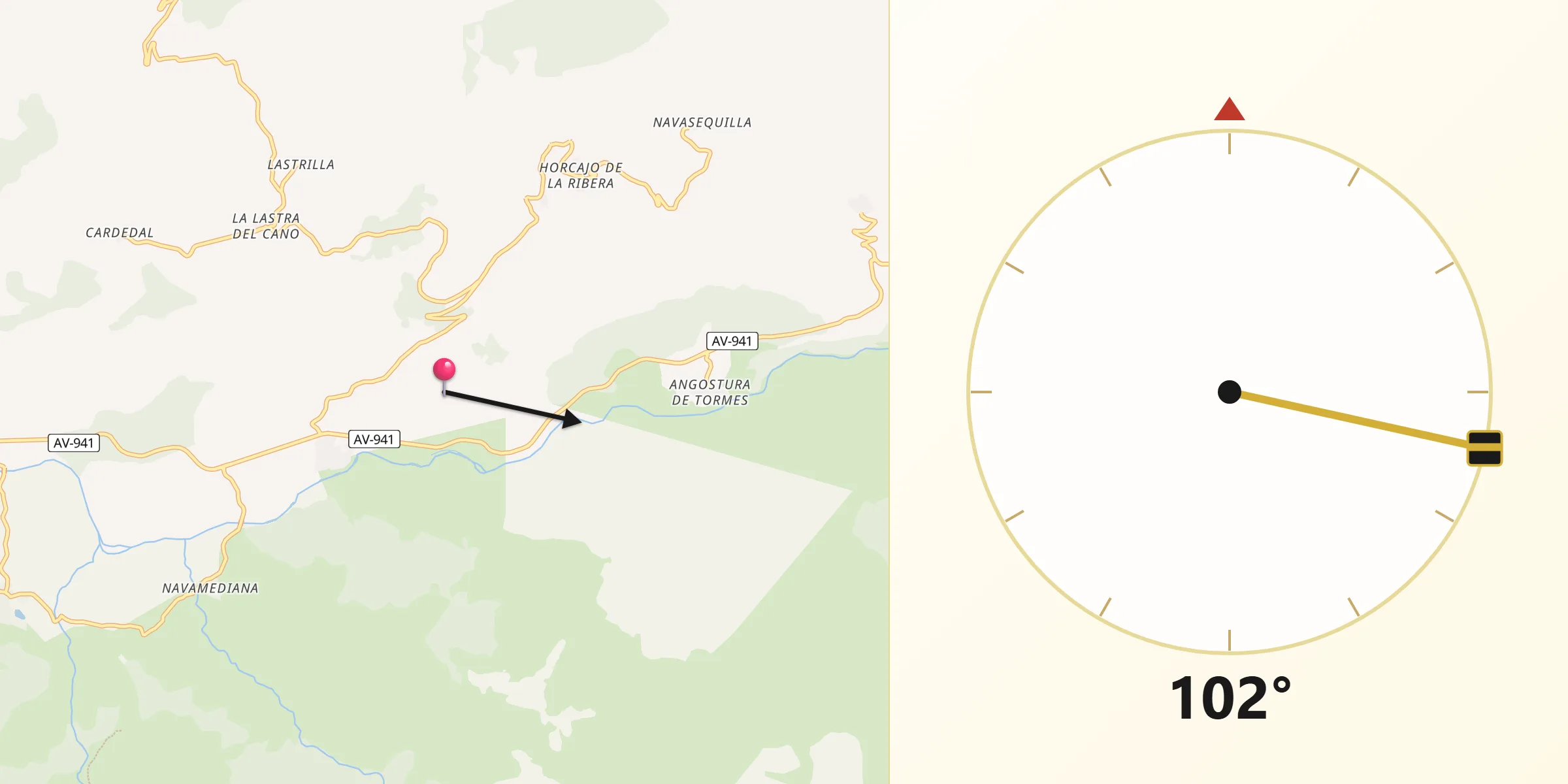 Dirección de la Qibla desde Santiago del Tormes