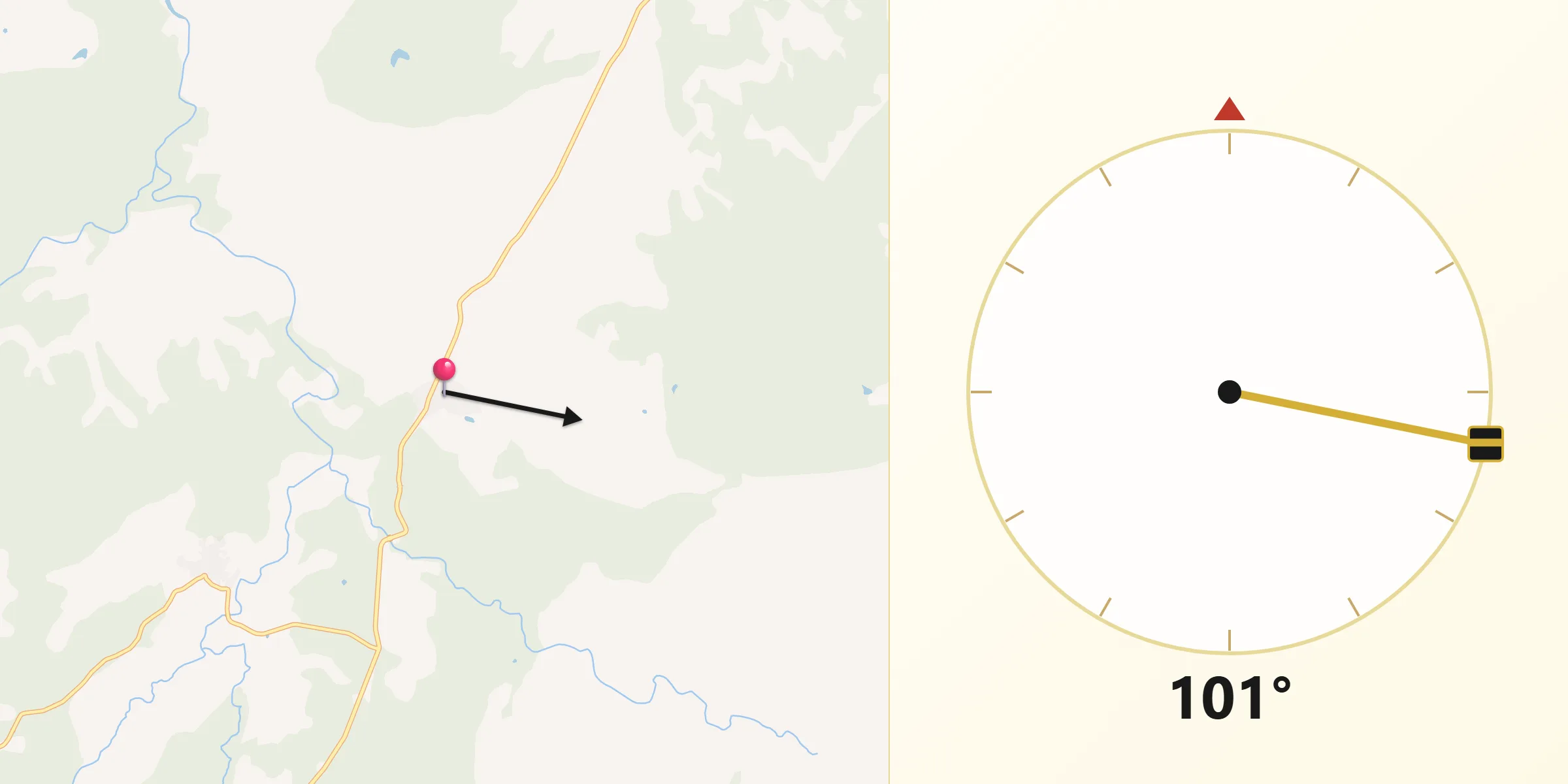 Dirección de la Qibla desde Villasrubias