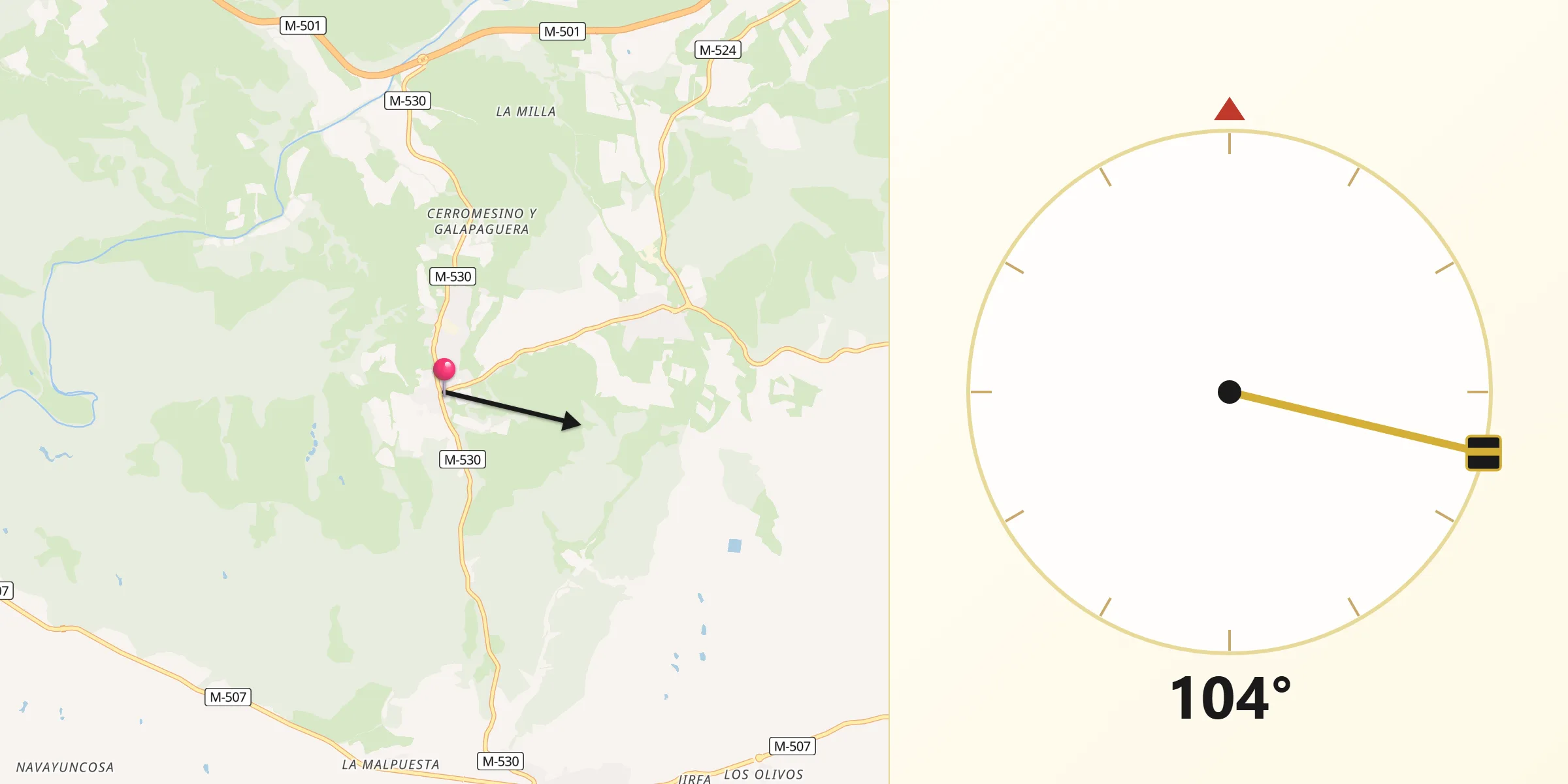 Dirección de la Qibla desde Villamantilla