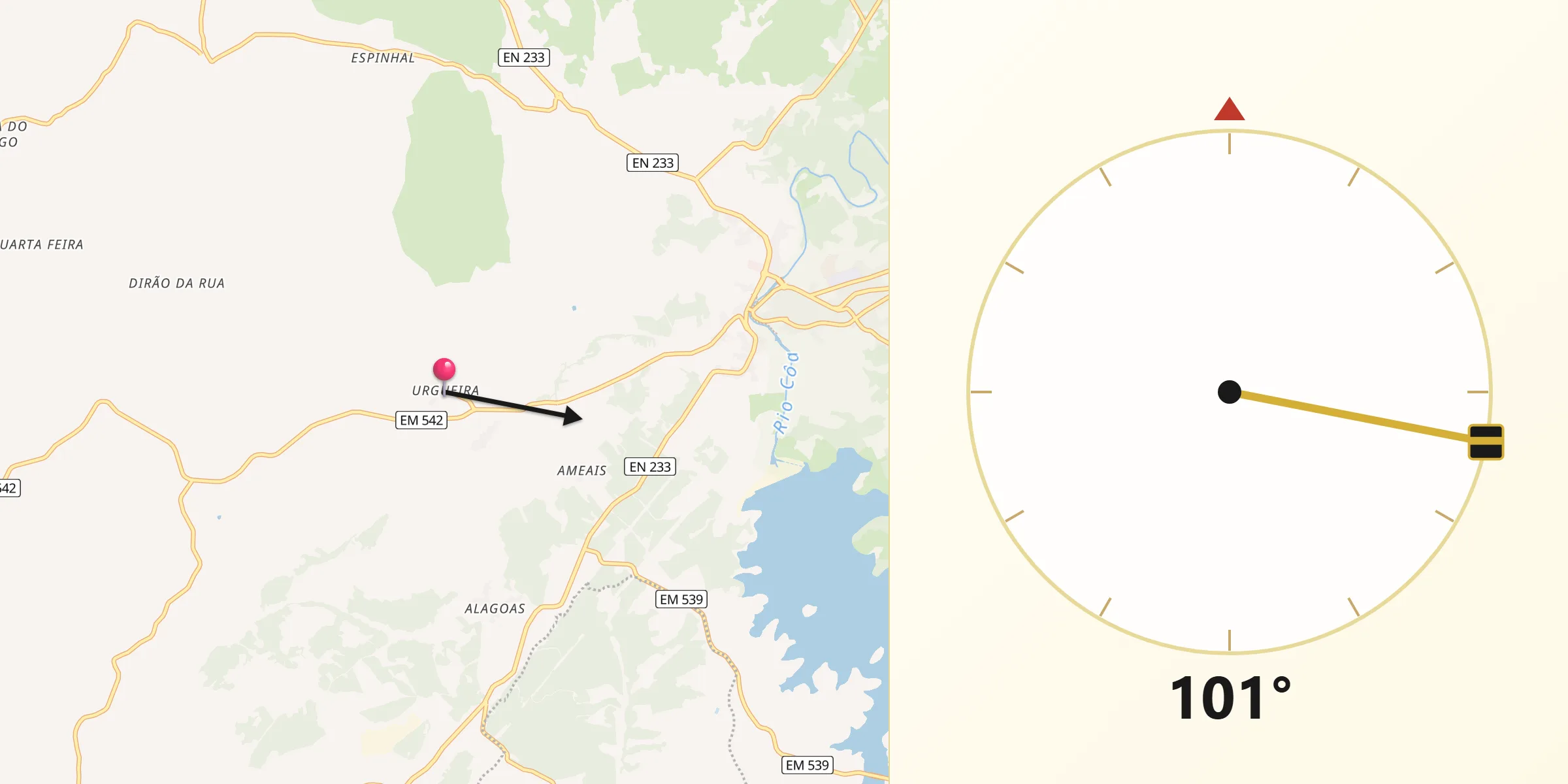 Direção da Qibla a partir de Aldeia de Santo António