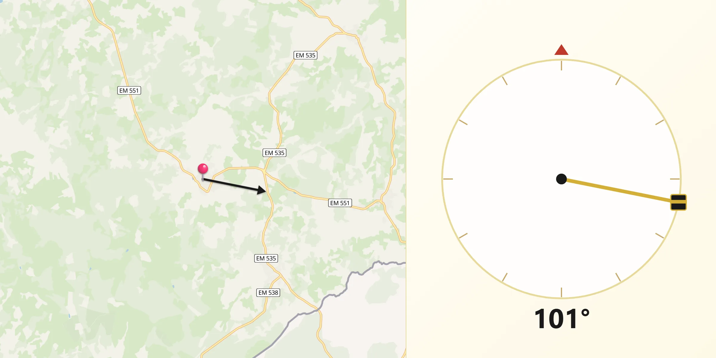 Direção da Qibla a partir de Aldeia Velha
