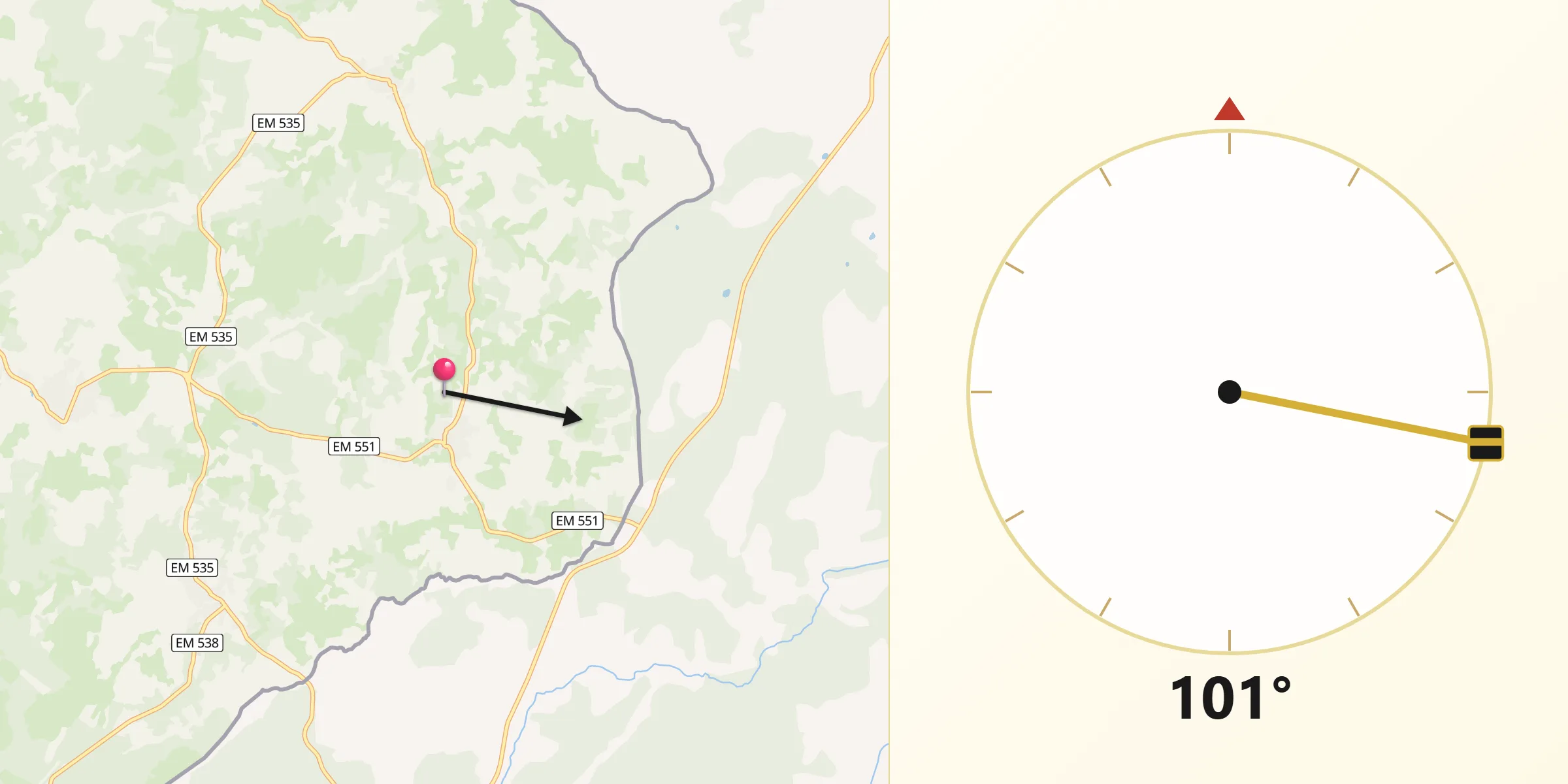 Direção da Qibla a partir de Lajeosa