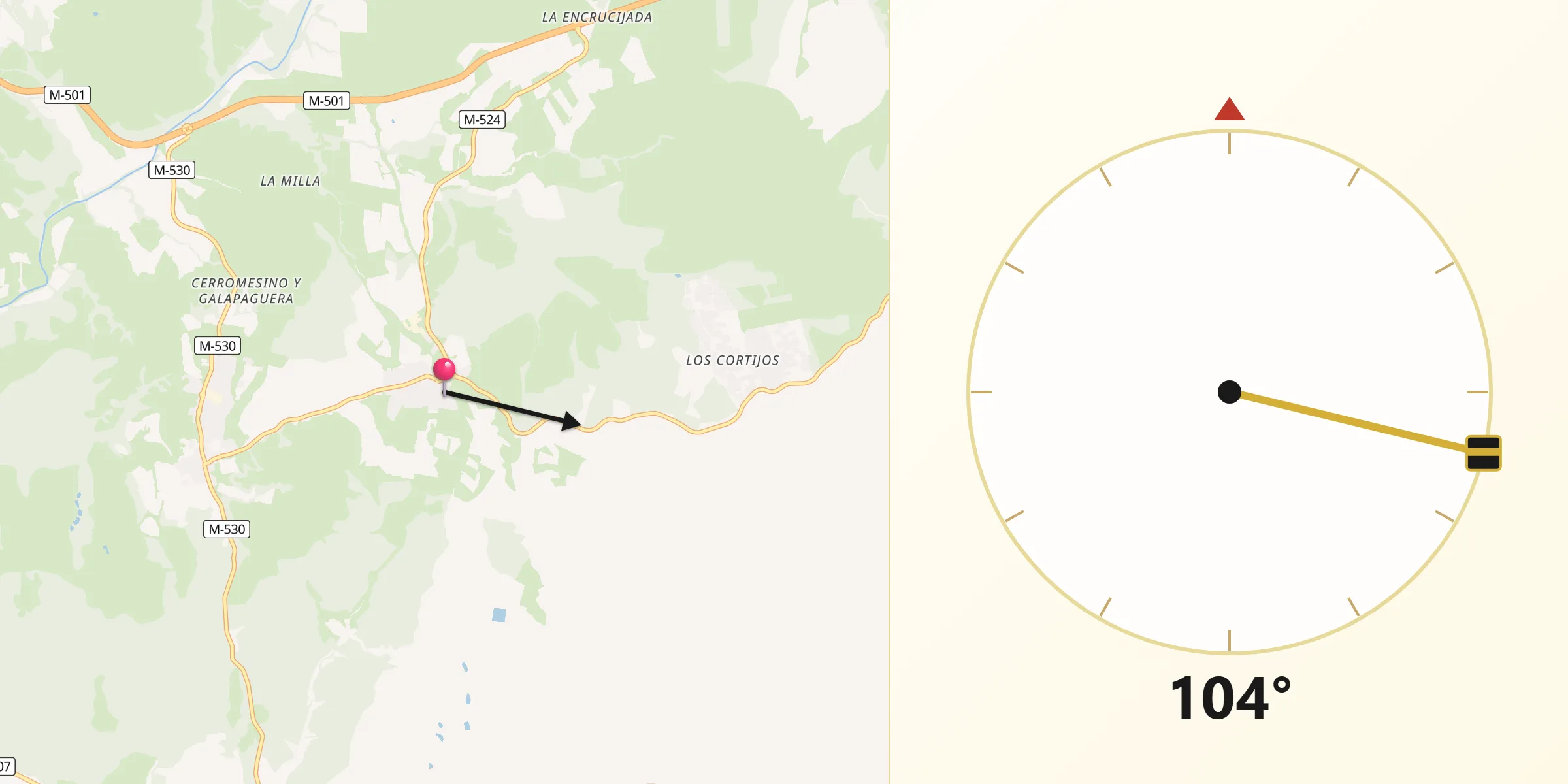 Dirección de la Qibla desde Villanueva de Perales