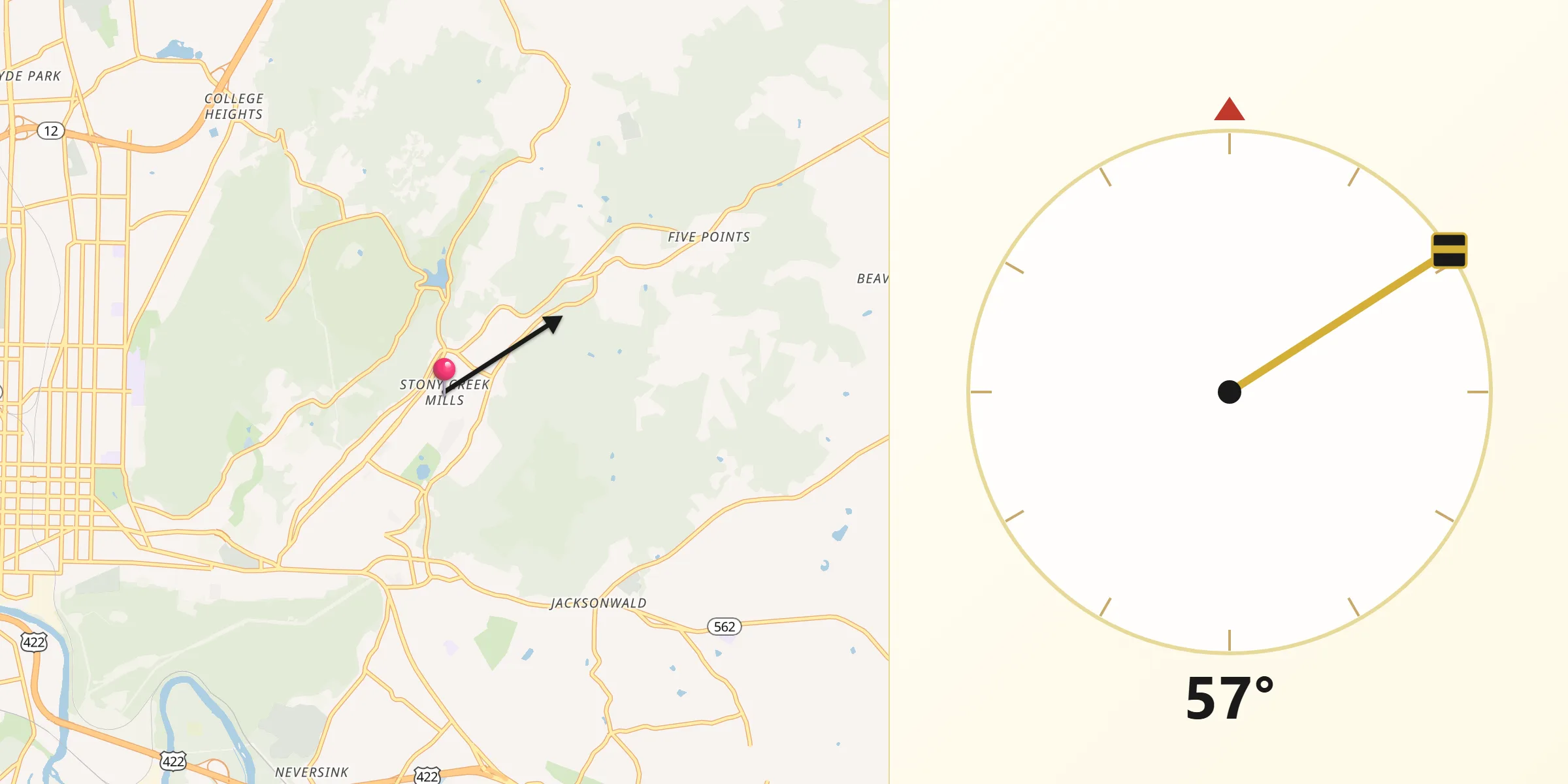 Qibla Direction from Stony Creek Mills