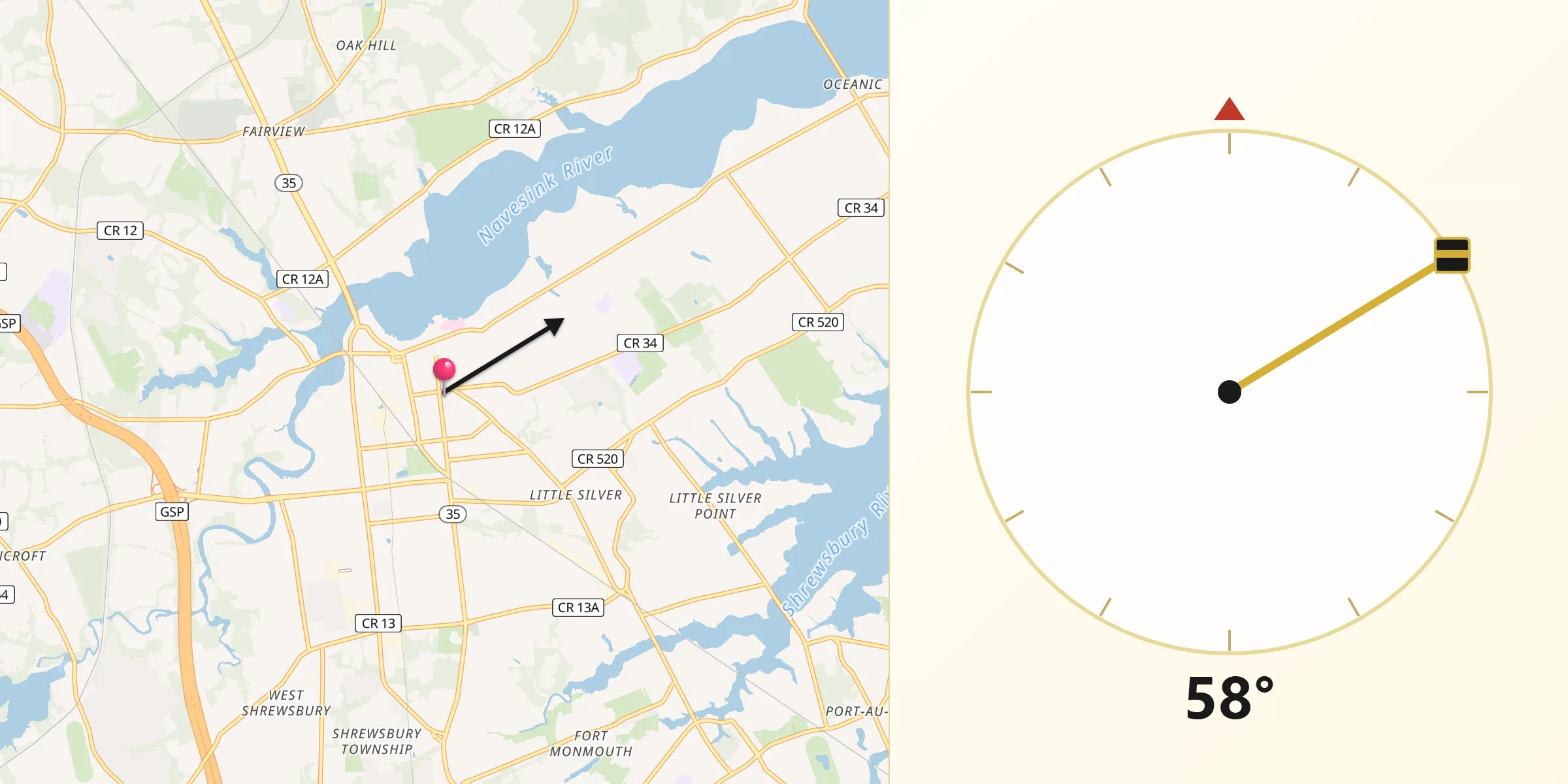 Qibla Direction from Red Bank