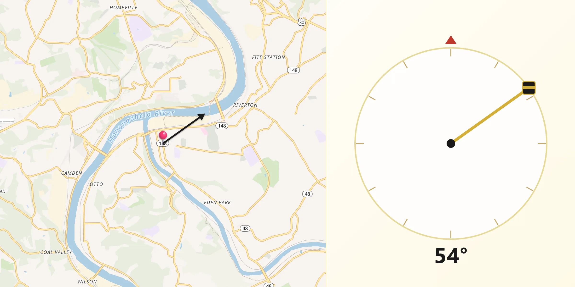 Qibla Direction from McKeesport