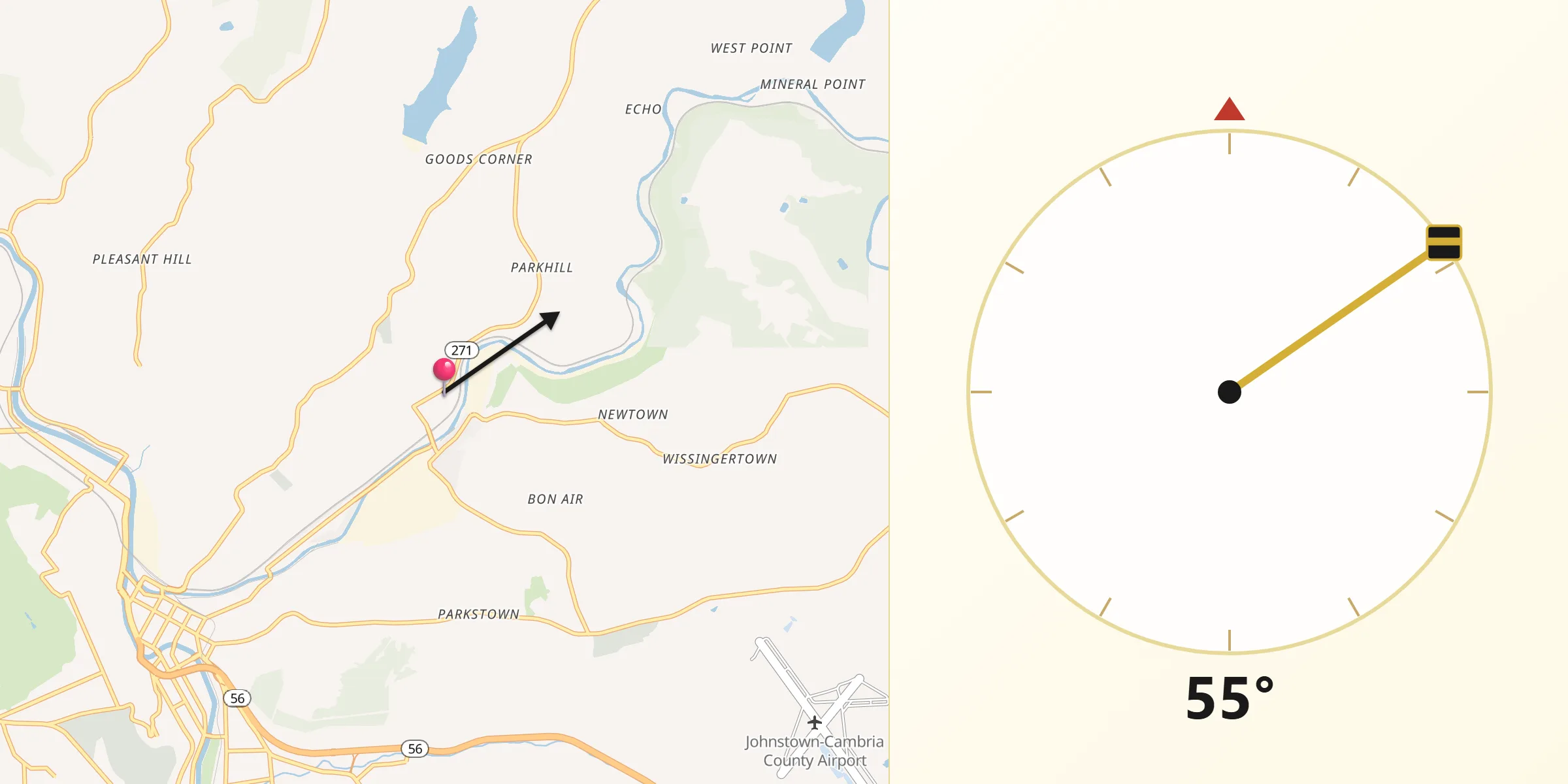 Qibla Direction from East Conemaugh