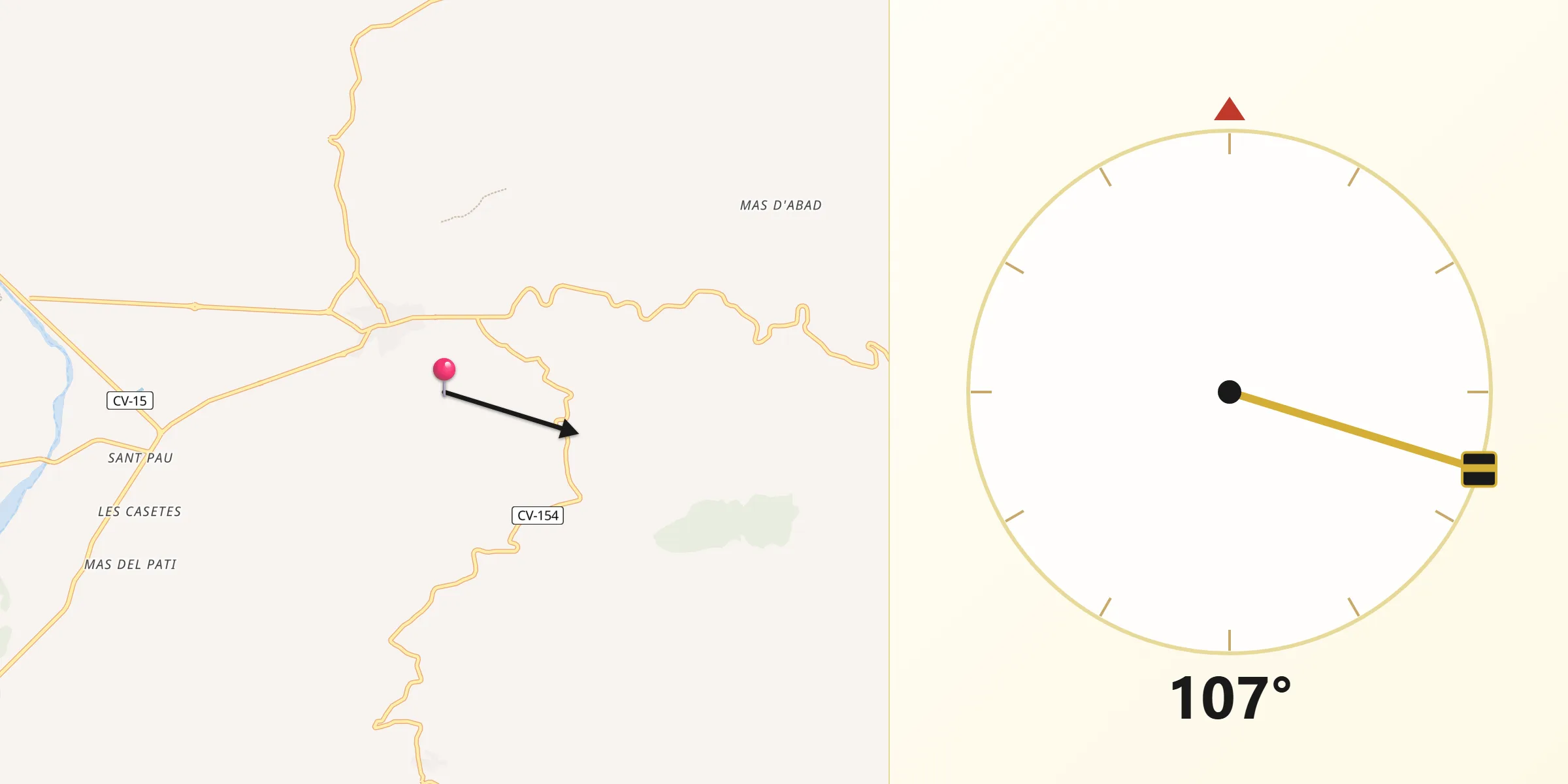 Dirección de la Qibla desde Albocàsser