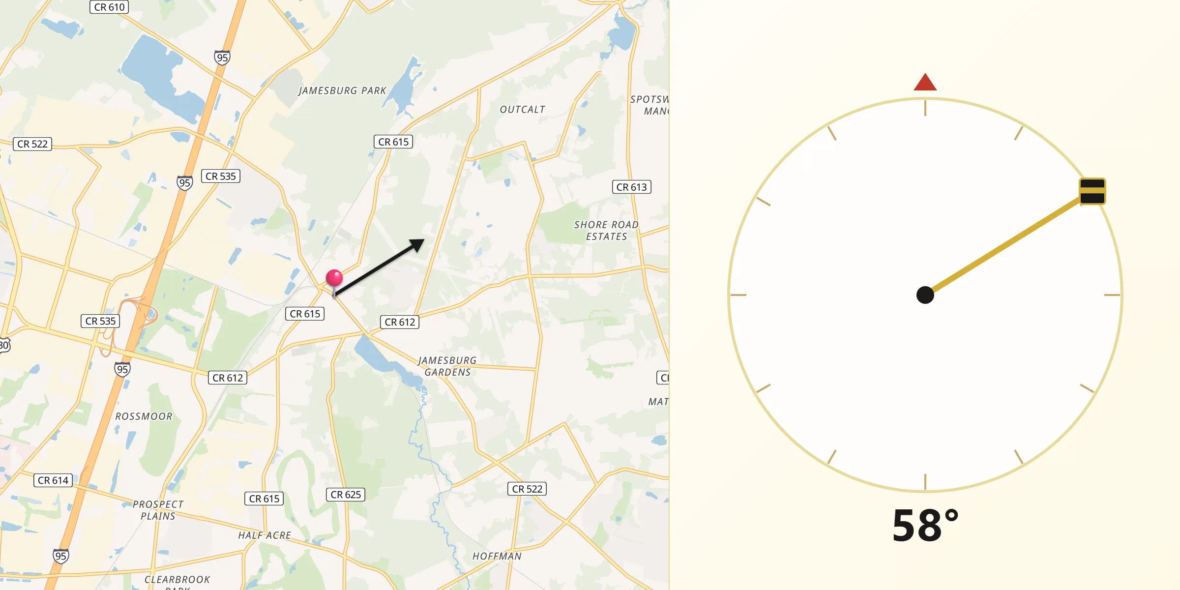 Qibla Direction from Jamesburg