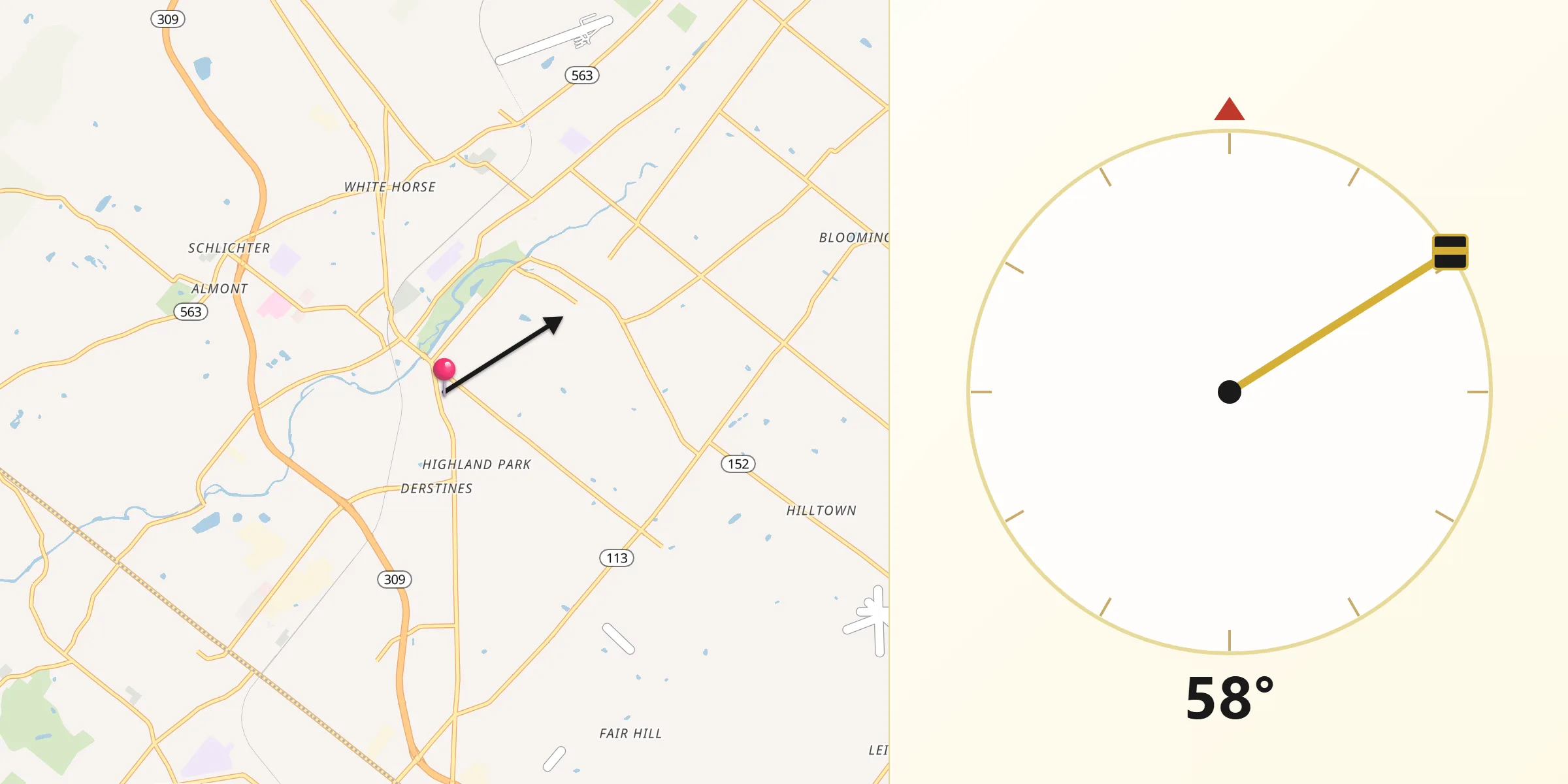 Qibla Direction from Sellersville
