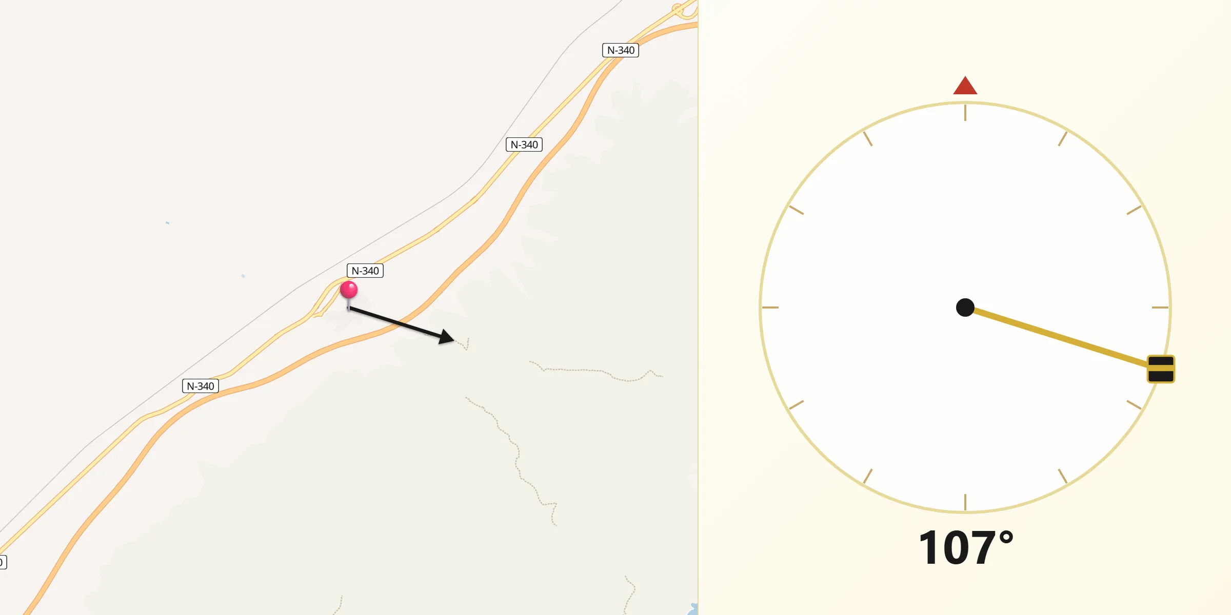 Dirección de la Qibla desde Santa Magdalena de Pulpis