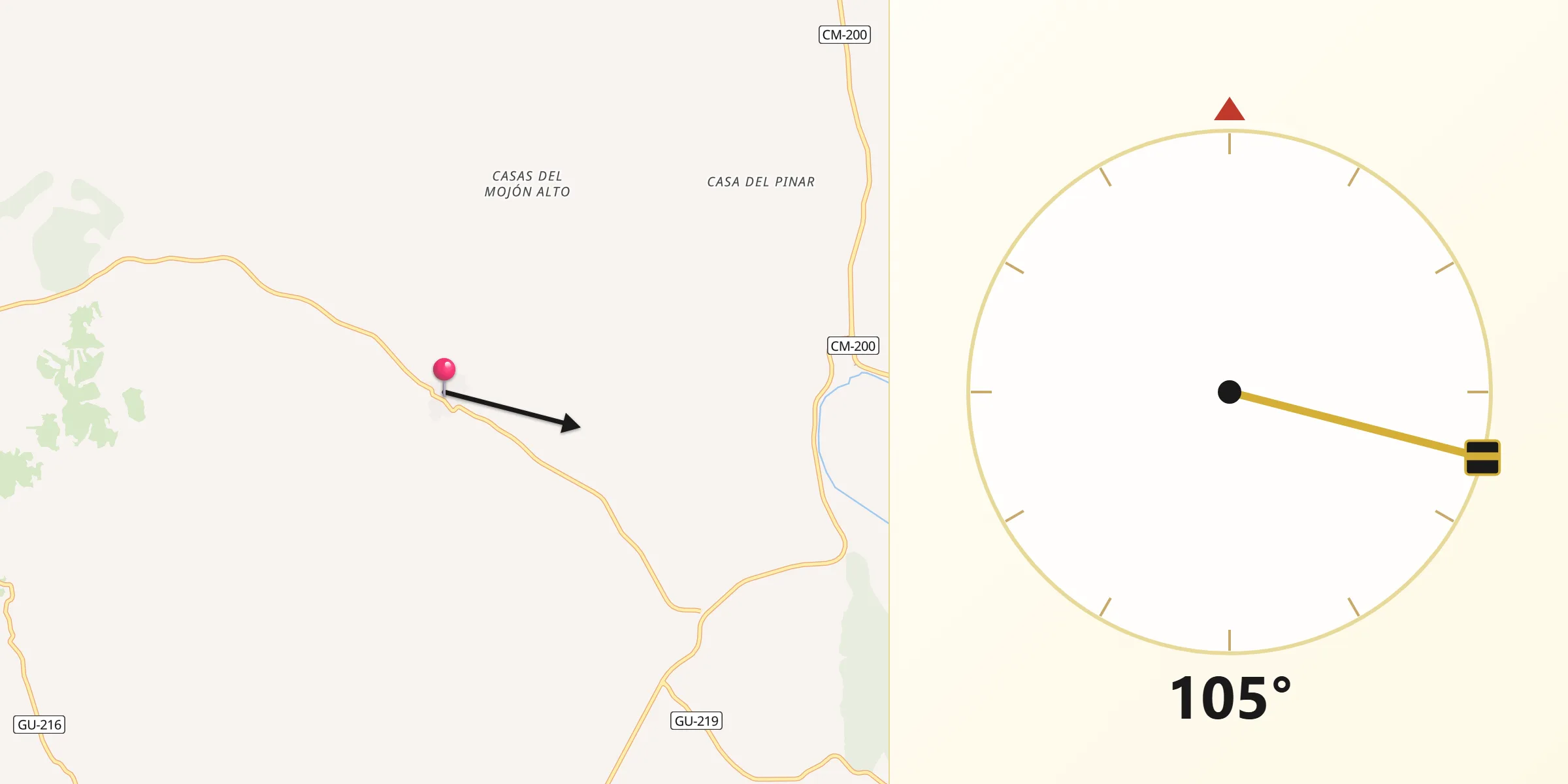 Dirección de la Qibla desde Yebra