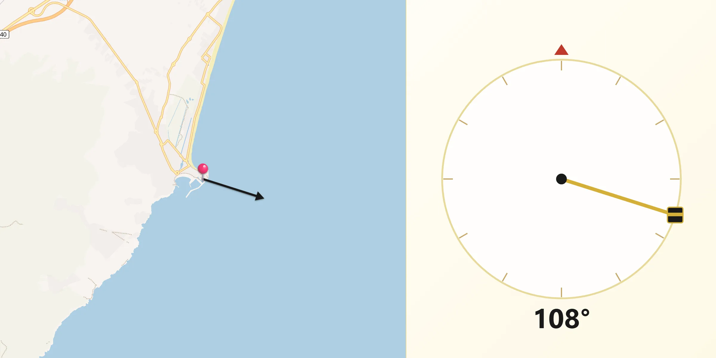 Dirección de la Qibla desde Peníscola