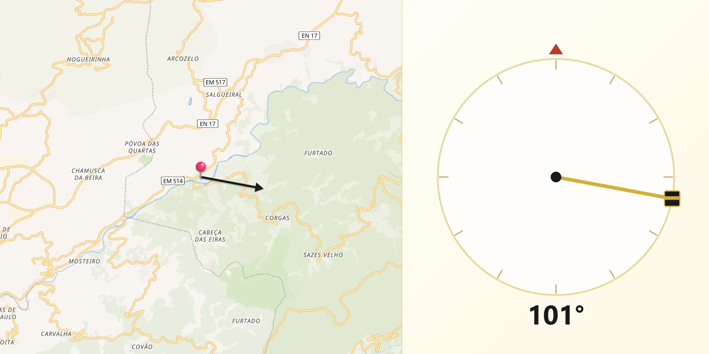 Direção da Qibla a partir de Sandomil
