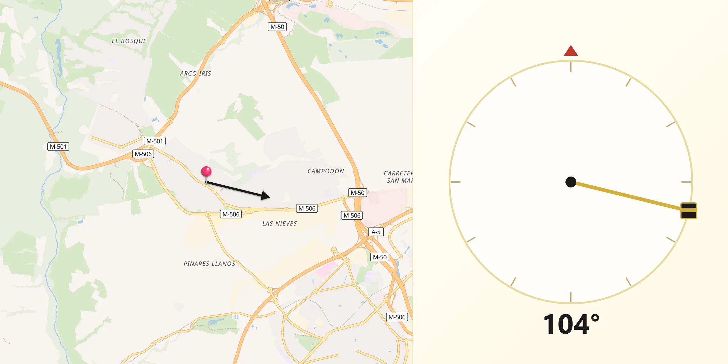 Dirección de la Qibla desde Villaviciosa de Odón