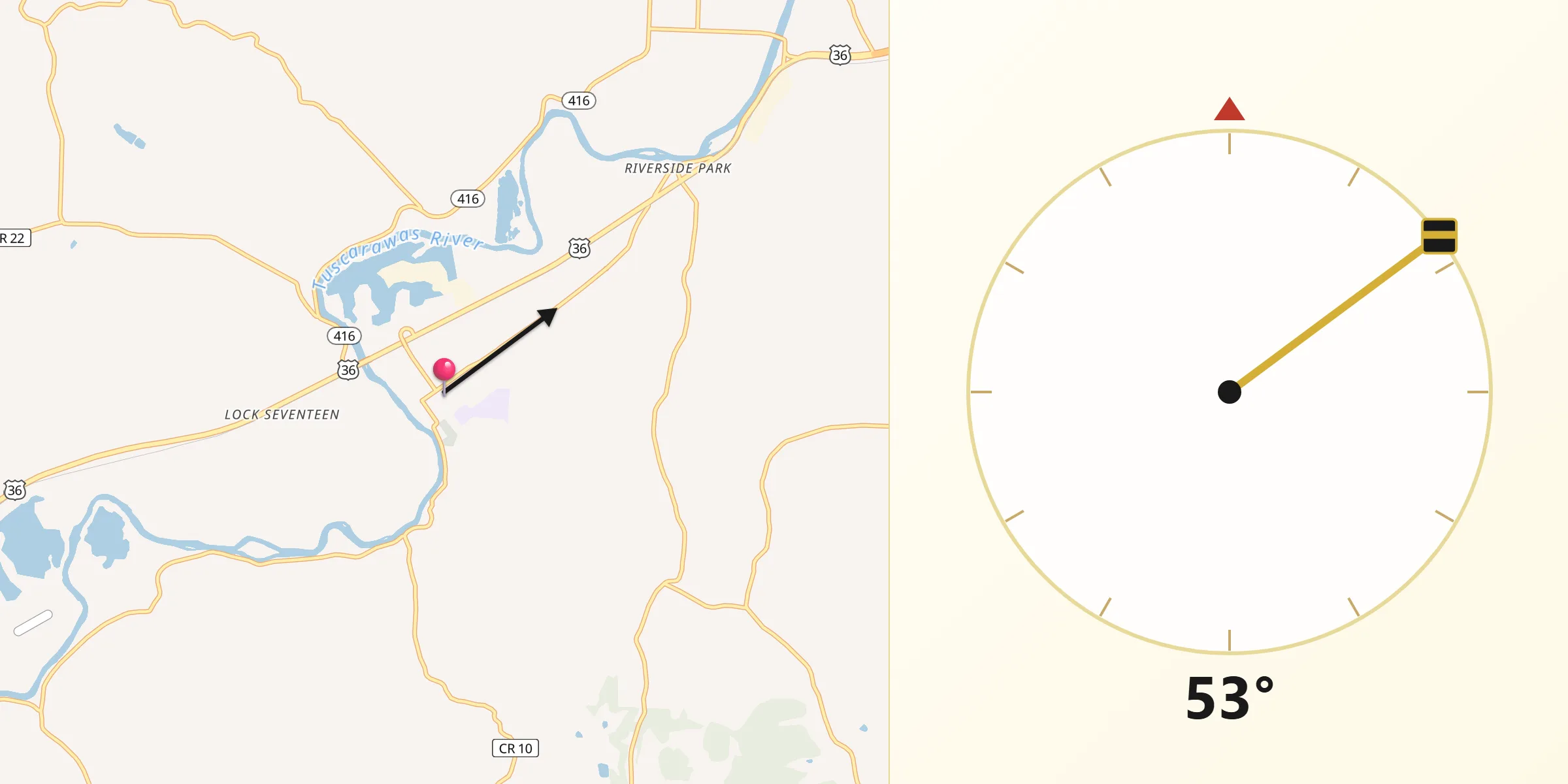 Qibla Direction from Gnadenhutten