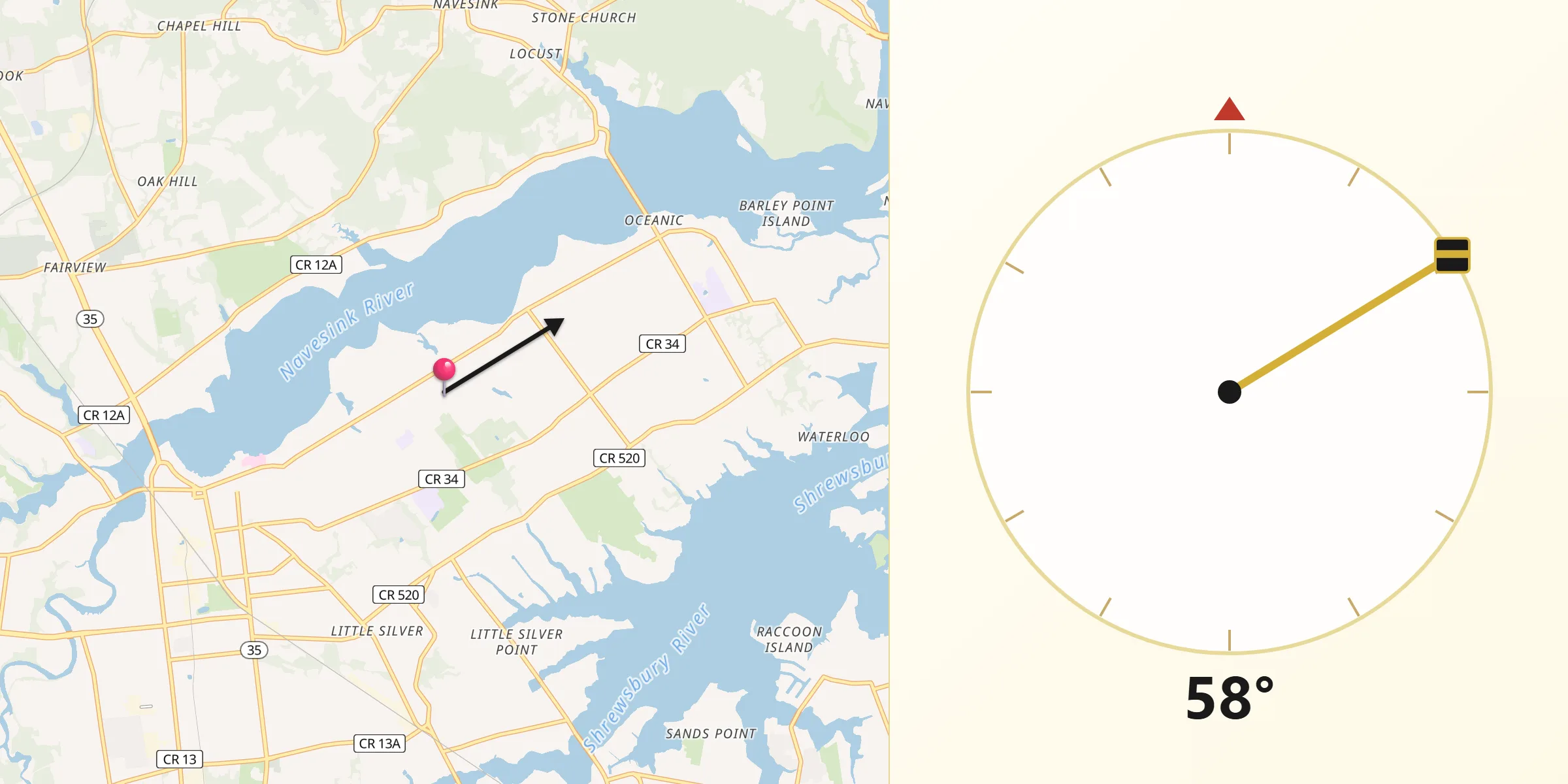Qibla Direction from Fair Haven