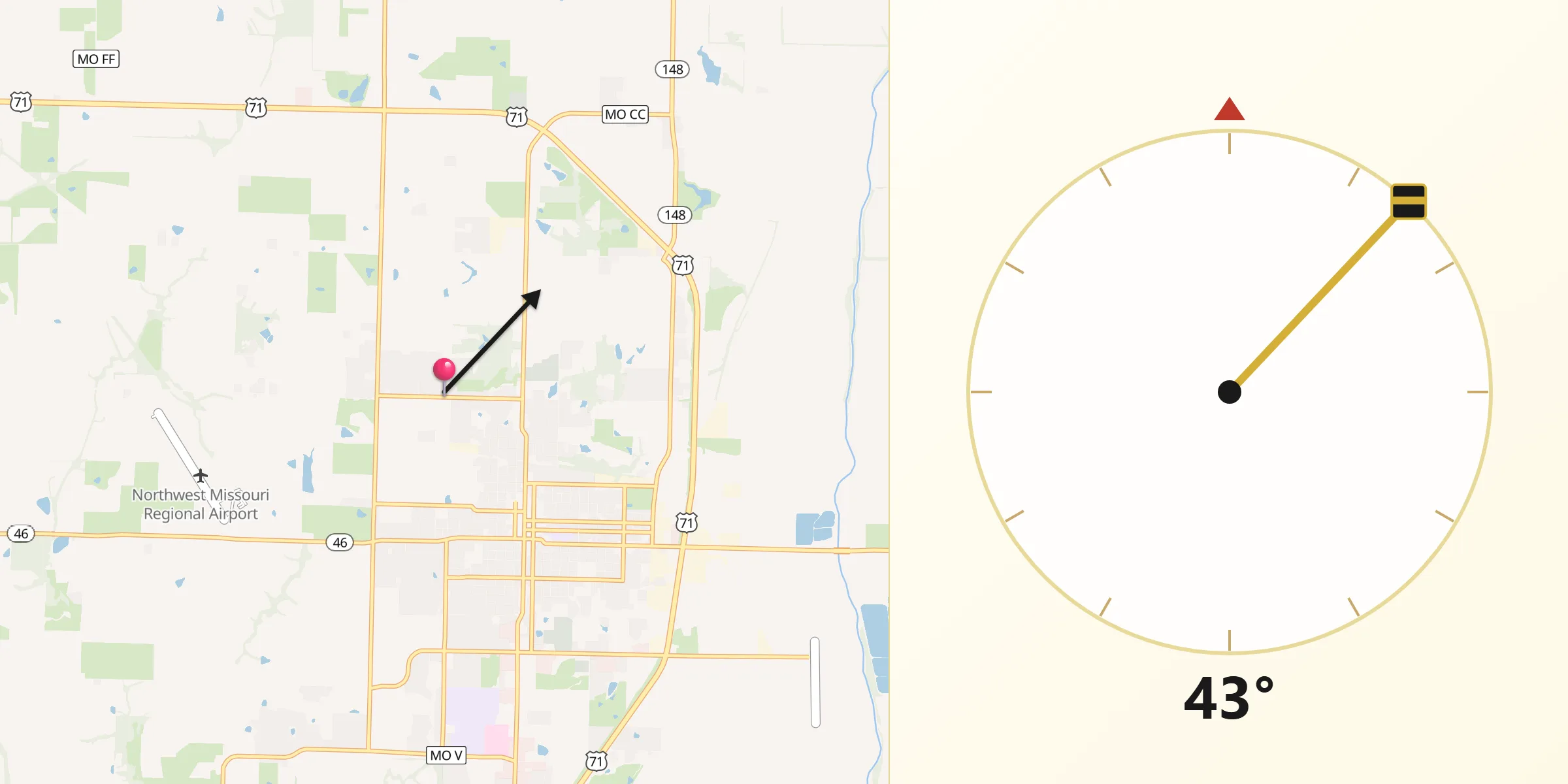 Qibla Direction from Nodaway
