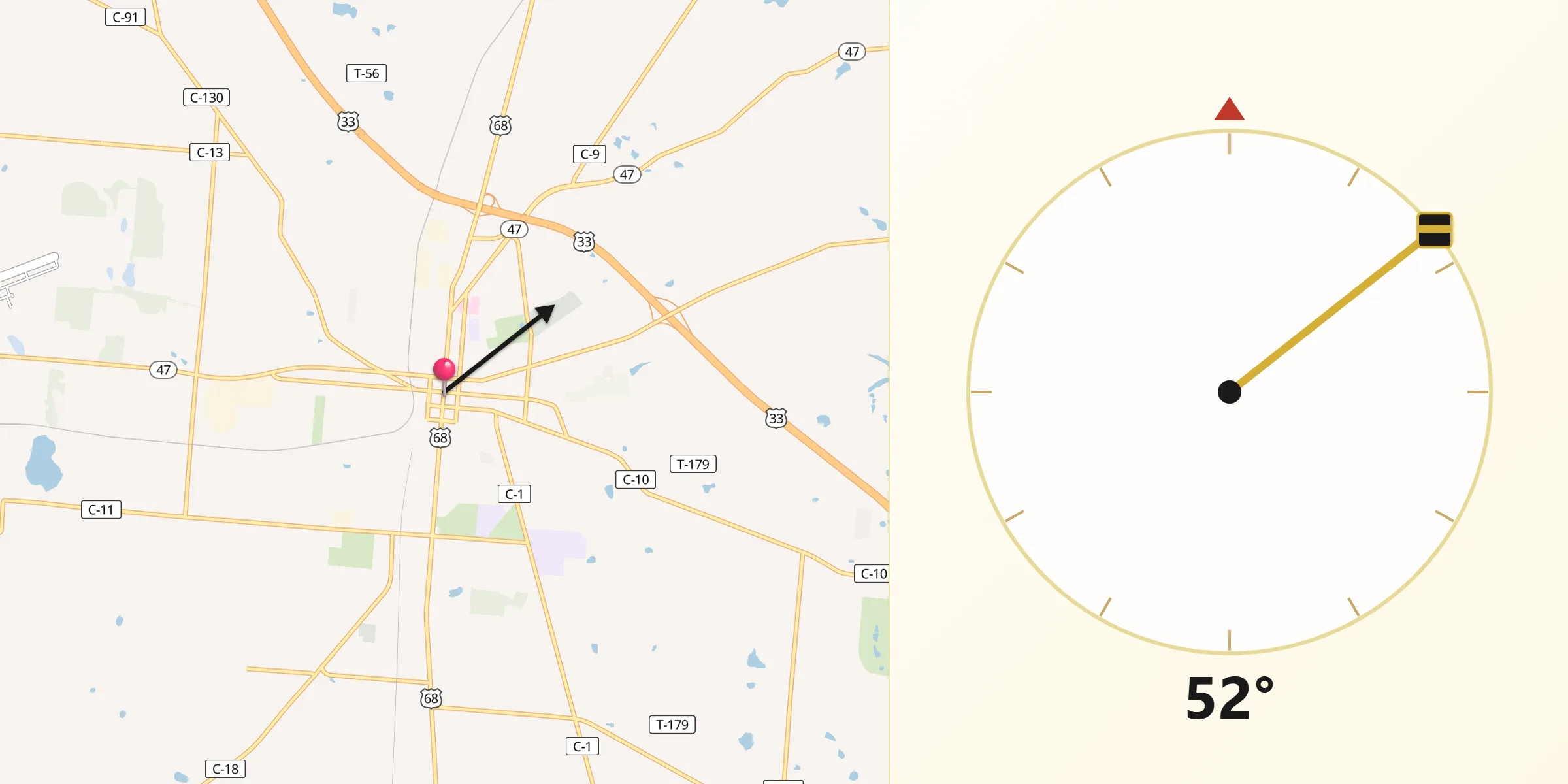 Qibla Direction from Bellefontaine