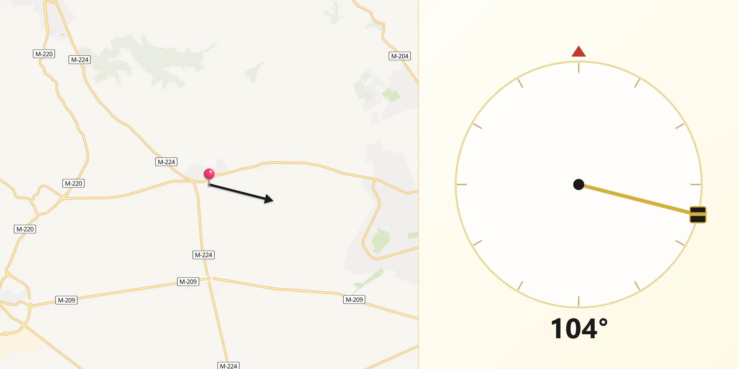 Dirección de la Qibla desde Pozuelo del Rey