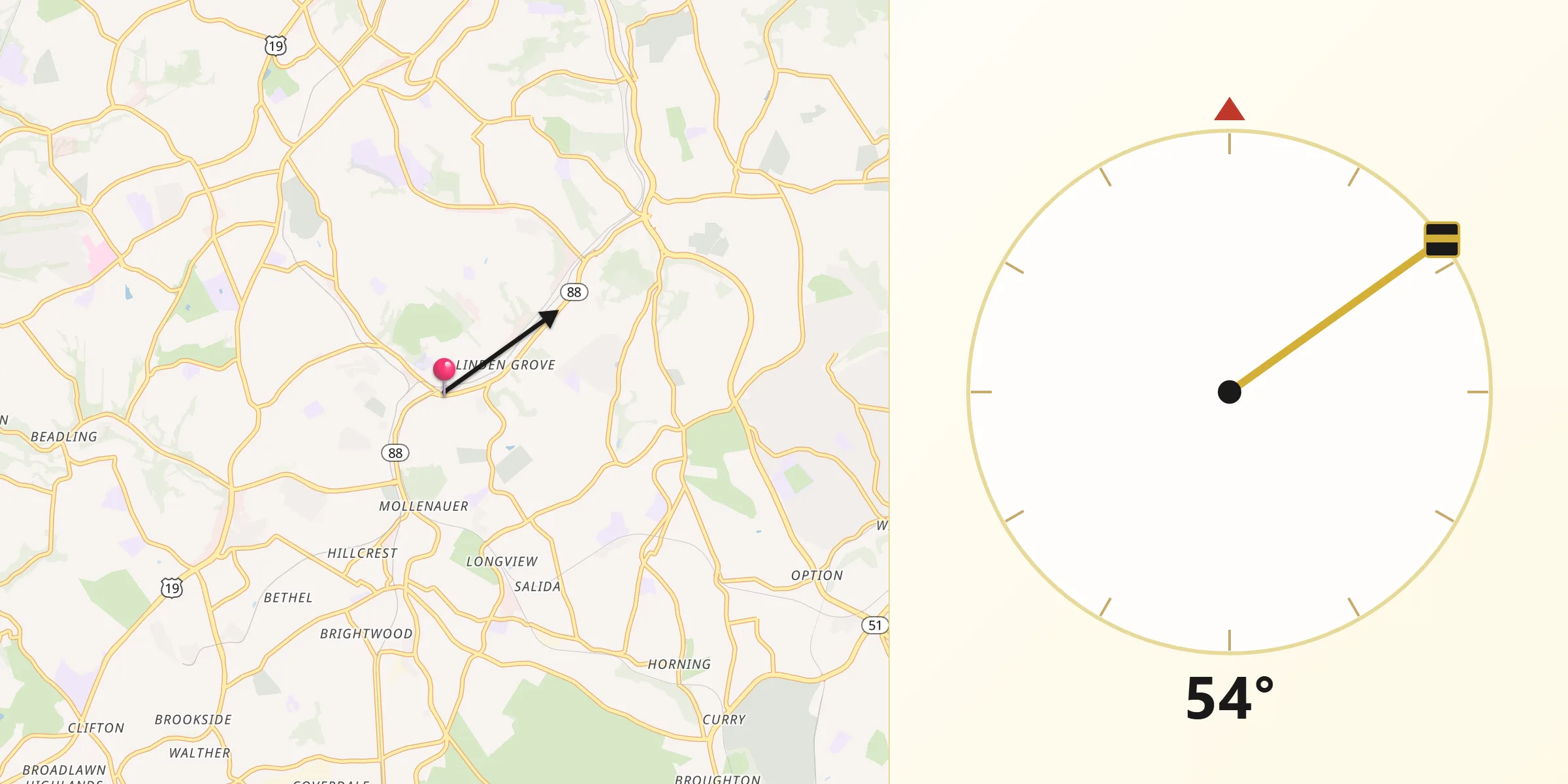 Qibla Direction from Castle Shannon