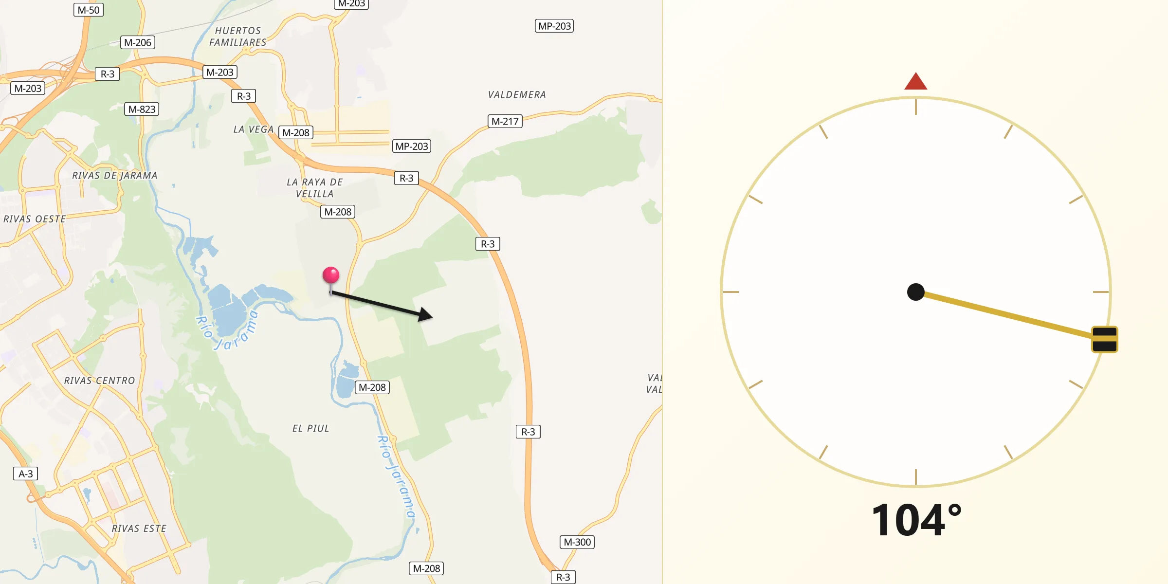 Dirección de la Qibla desde Velilla de San Antonio