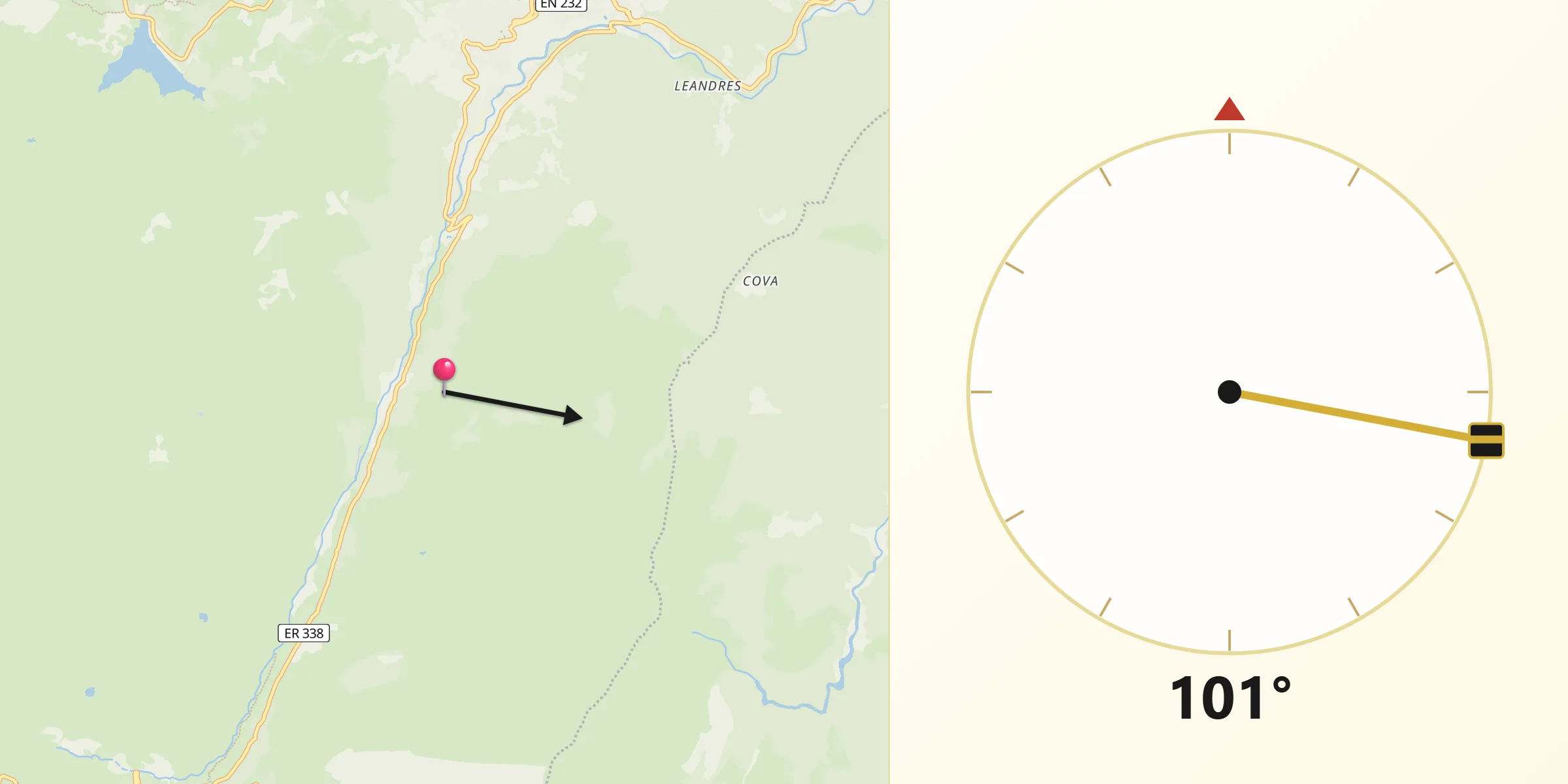 Direção da Qibla a partir de Manteigas (São Pedro)