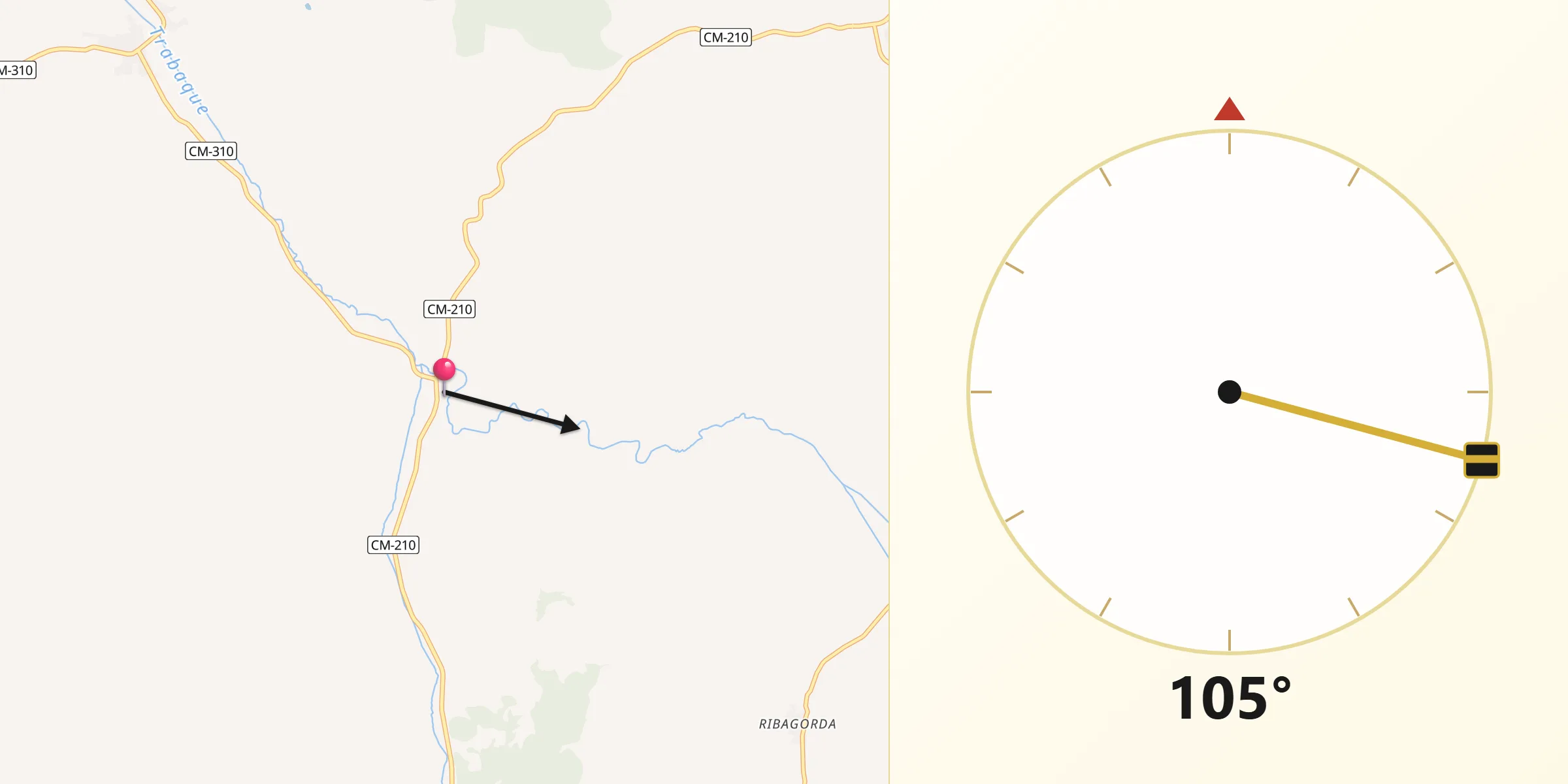 Dirección de la Qibla desde Albalate de las Nogueras