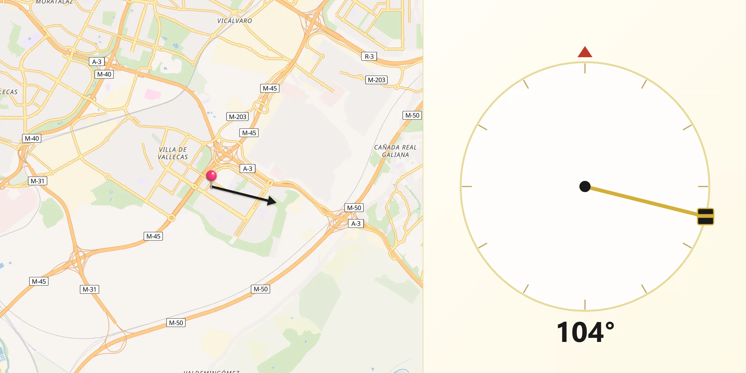 Dirección de la Qibla desde Villa de Vallecas