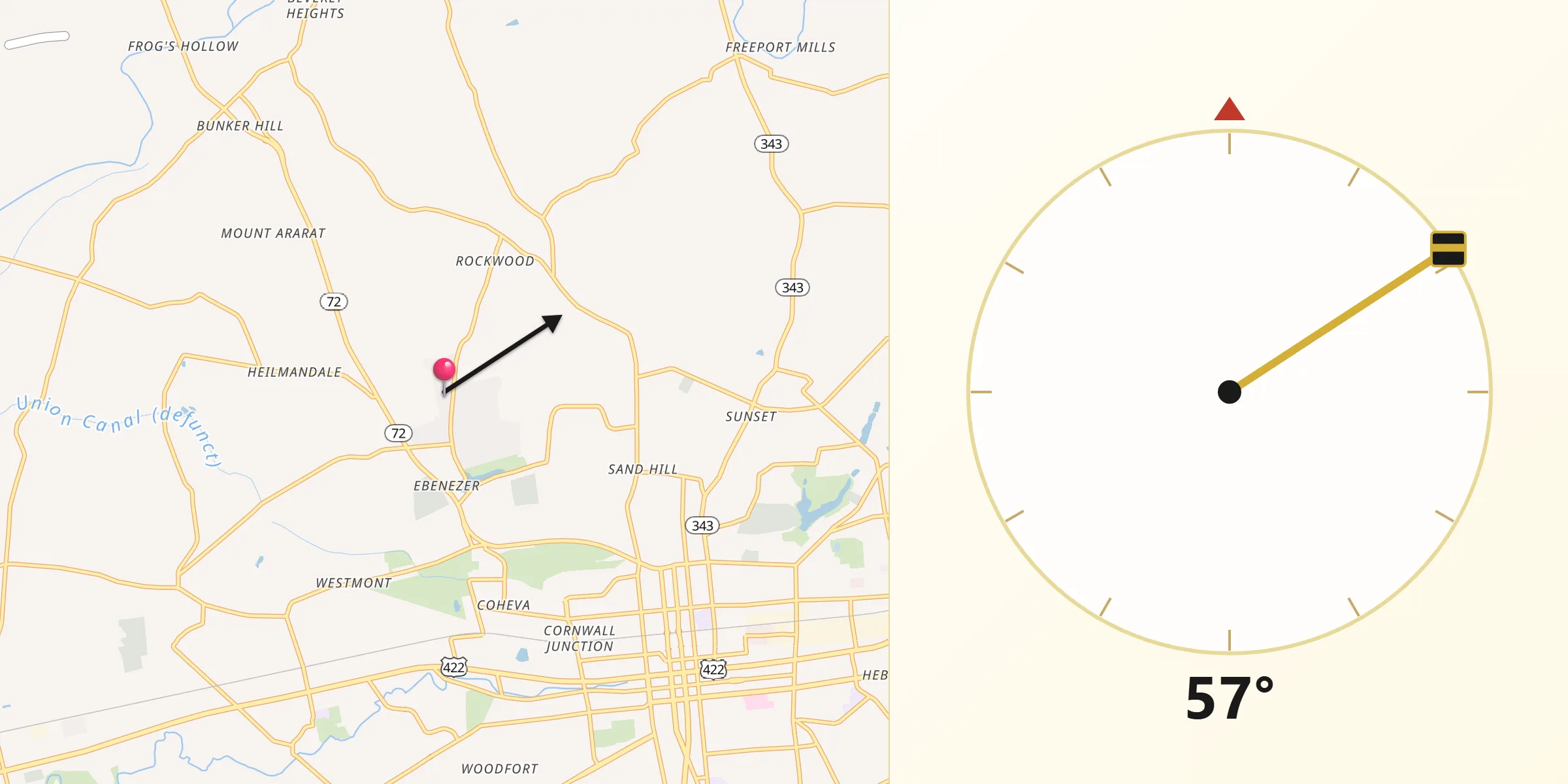 Qibla Direction from Lebanon County
