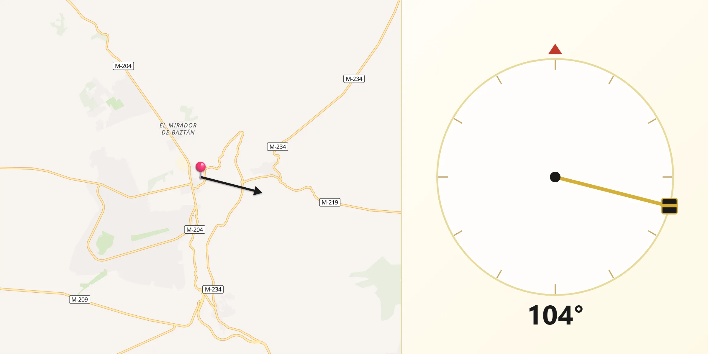 Dirección de la Qibla desde Nuevo Baztán