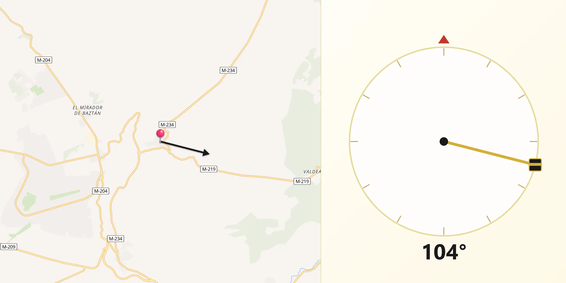 Dirección de la Qibla desde Olmeda de las Fuentes