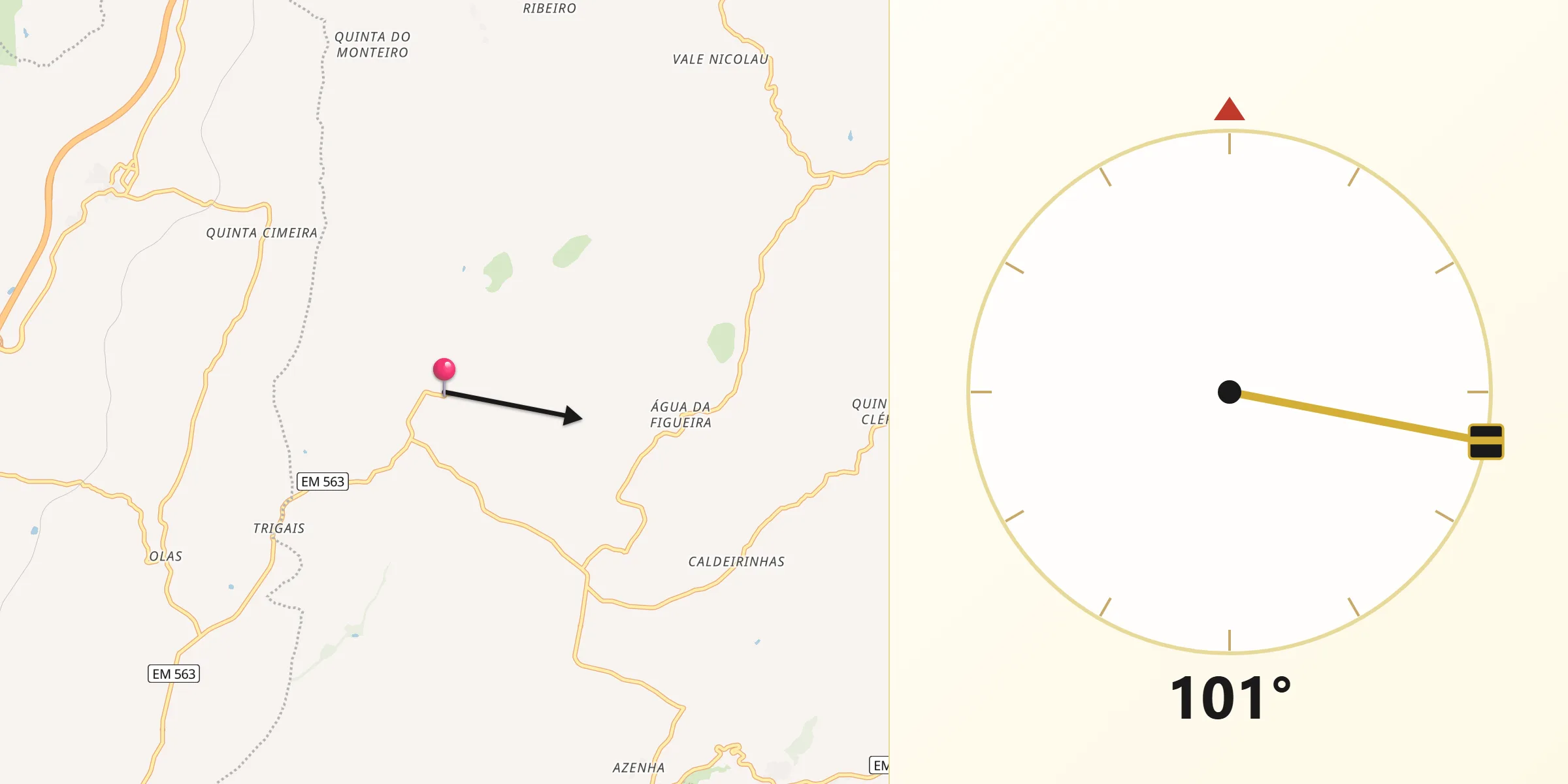 Direção da Qibla a partir de Bendada
