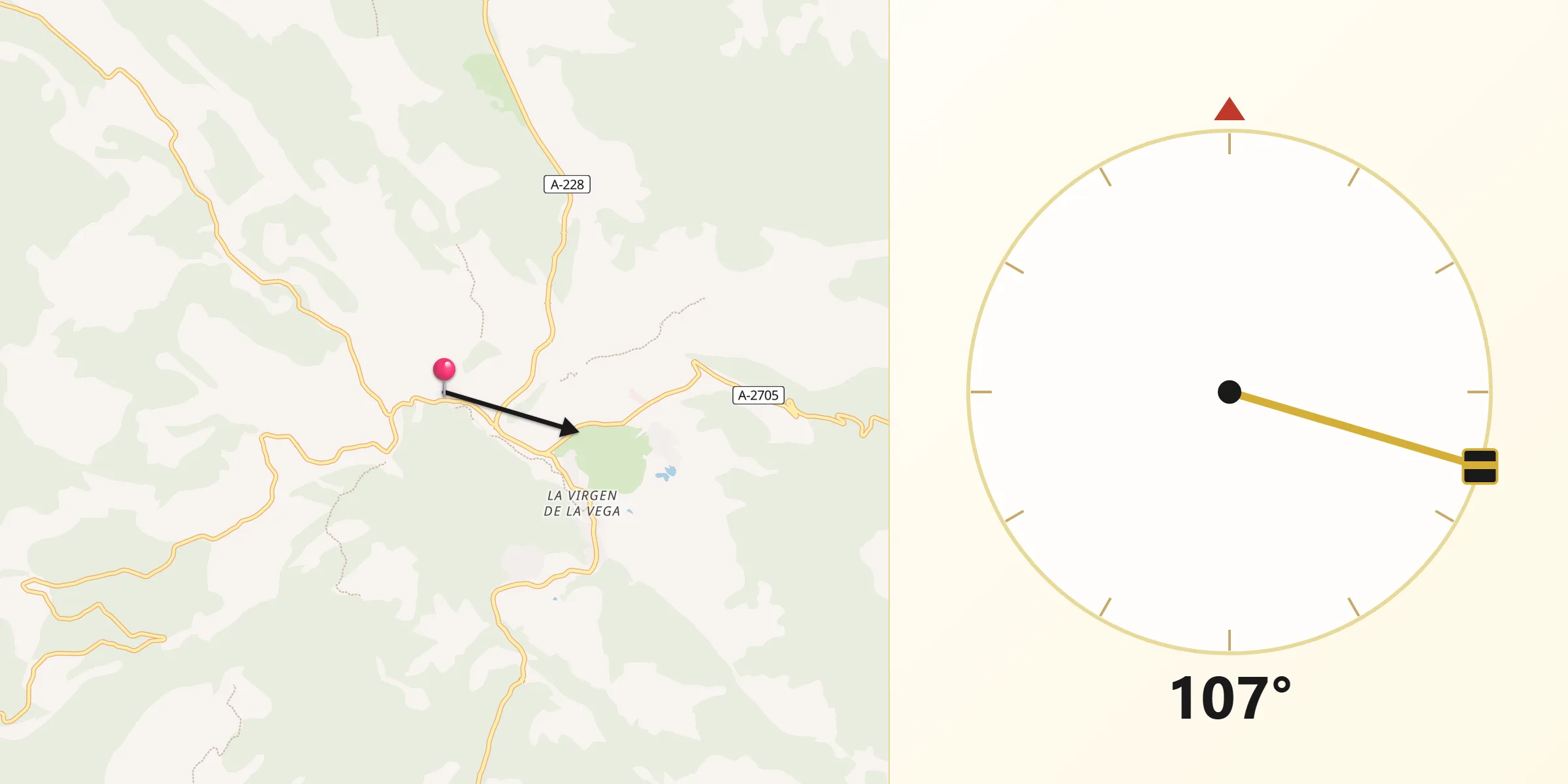Dirección de la Qibla desde Alcalá de la Selva