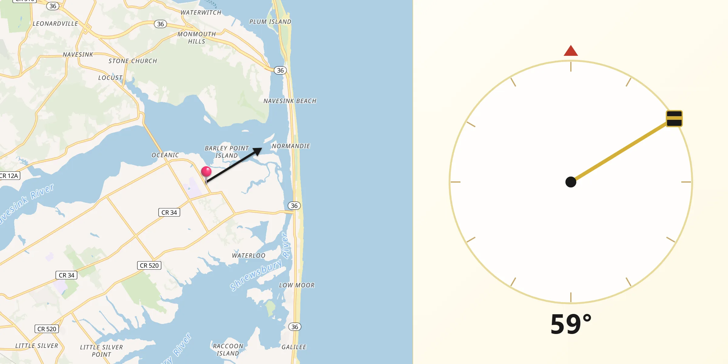Qibla Direction from Rumson