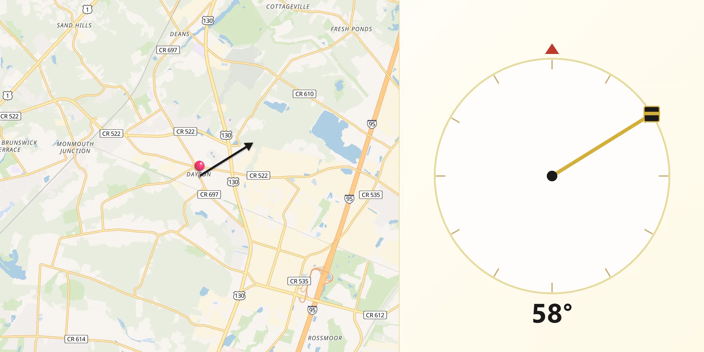 Dirección de la Qibla desde Dayton