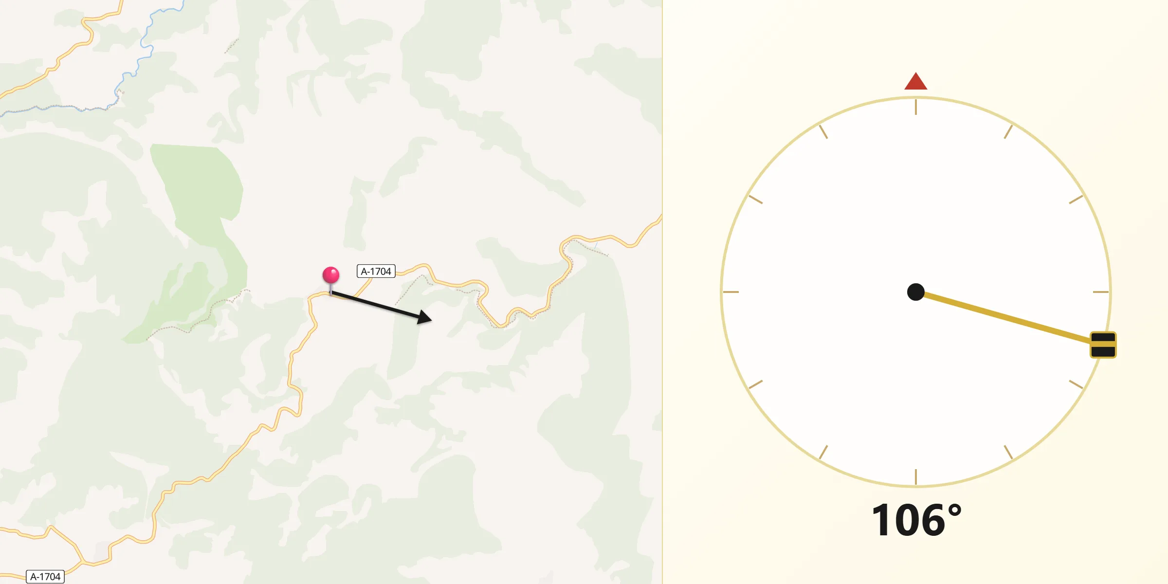 Dirección de la Qibla desde Calomarde